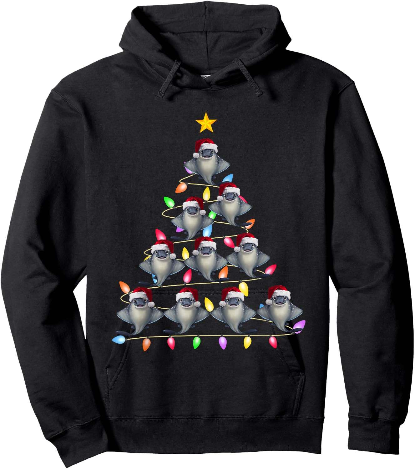 Christmas Tree Lights Men Women Santa Stingray Xmas PJs Hoodie - Hoodie | Black