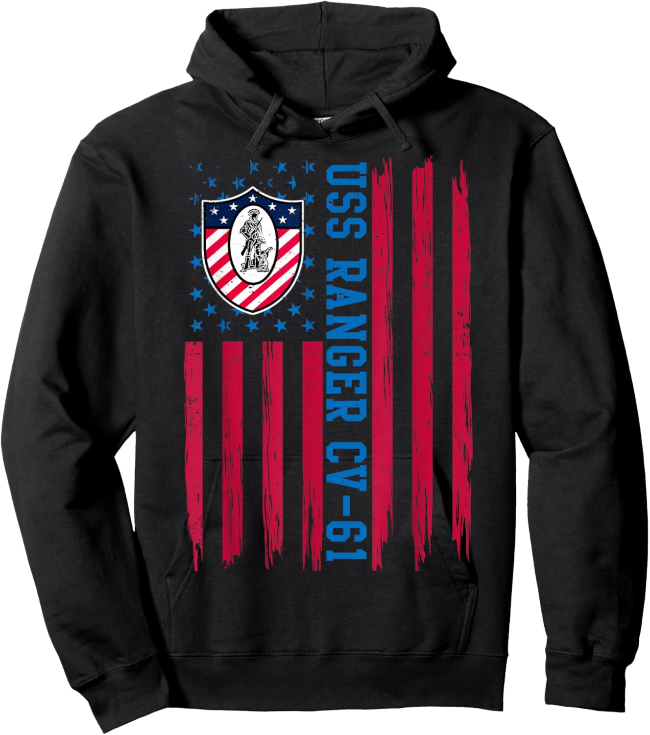 USS Ranger CV-61 American Flag Aircraft Carrier Veteran Papa Hoodie - Hoodie | Black