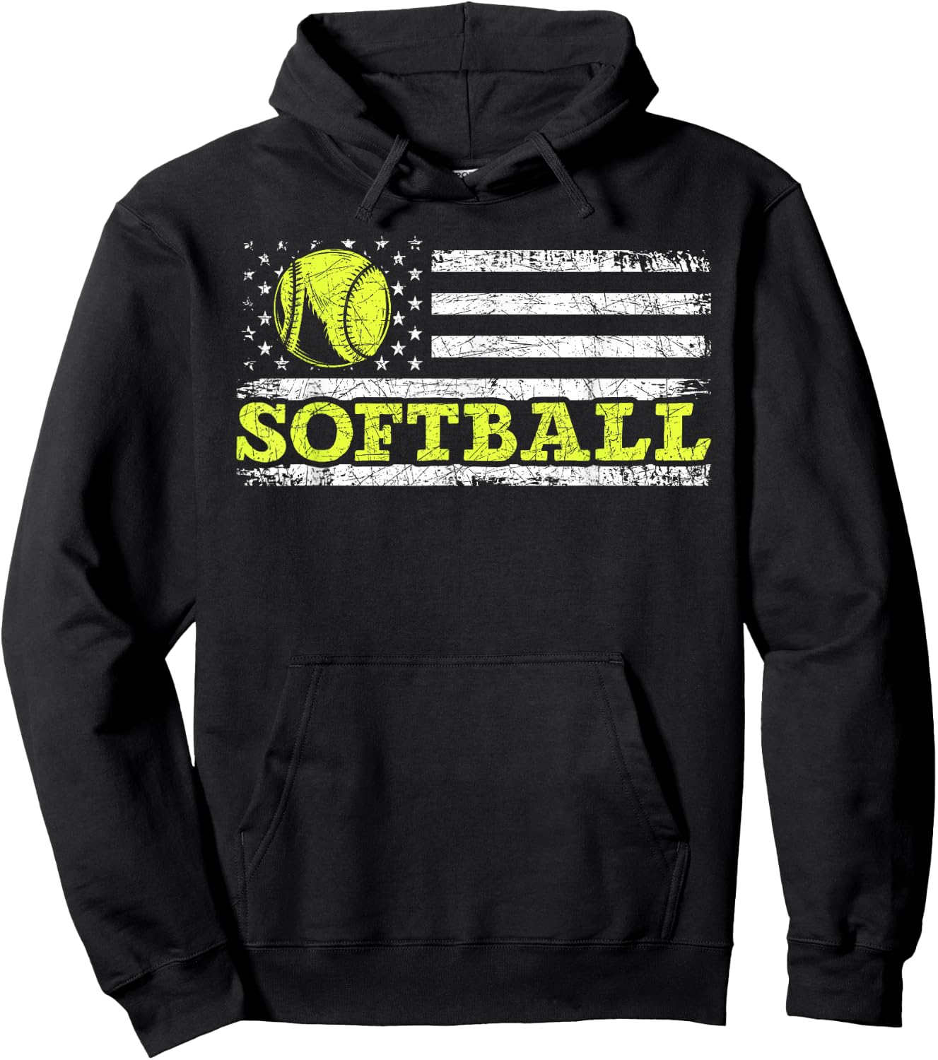 USA Flag Patriotic Softball Player American Sport Softball Hoodie - Hoodie | Black