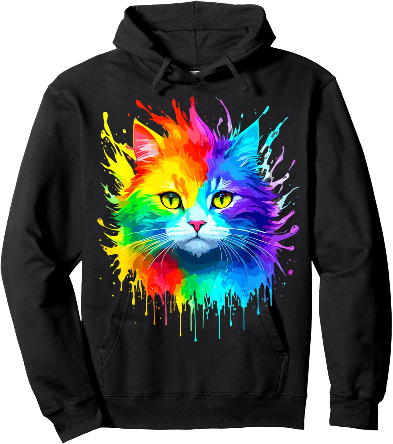 Rainbow Cat Women Girls Kitty Watercolor Cute Colorful Cat Hoodie - Hoodie | Black