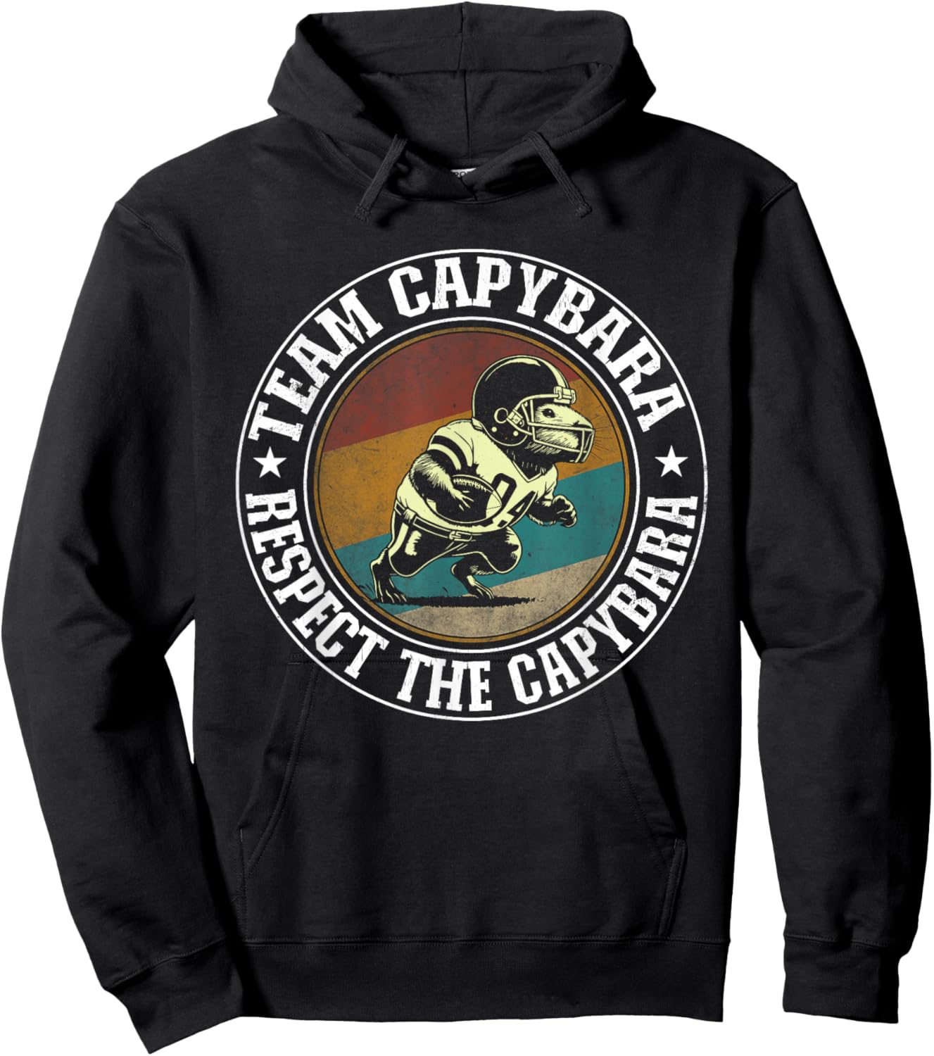Retro Capybara Playing Football Vintage Capybara Football Hoodie - Hoodie | Black