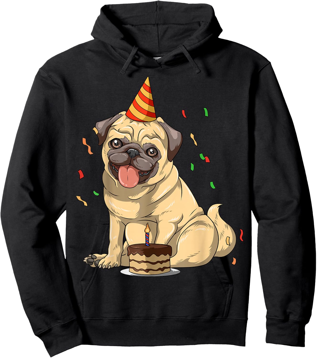 SurrealPug Co. Pug Theme - Men's Black Cartoon Animal Print Pug Birthday Party - Small Hoodie - Hoodie | Black