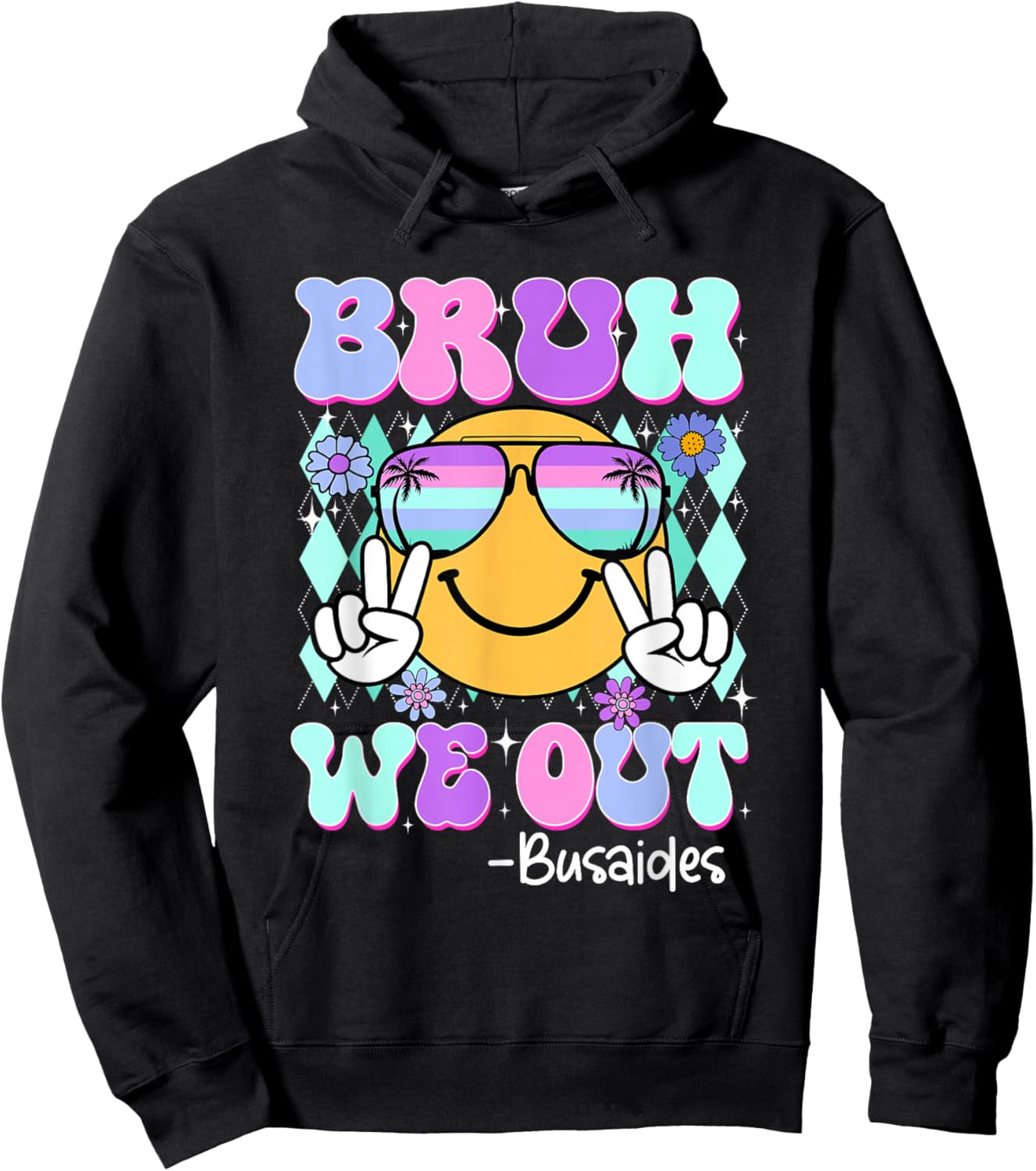 Retro Groovy Bruh We Out Bus Aides Last Day Of School Hoodie - Hoodie | Black