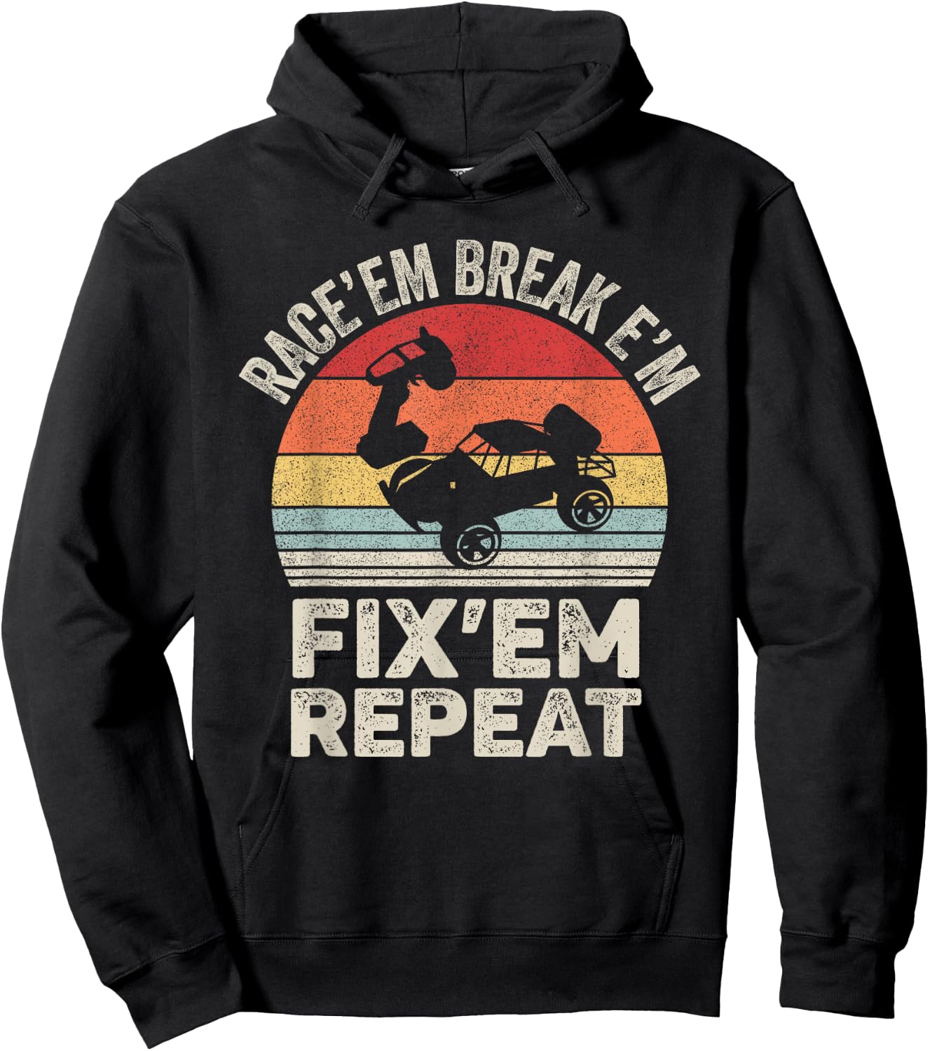 Vintage Race'Em Break'Em Fix'Em Repeat RC Car Remote Control Hoodie - Hoodie | Black