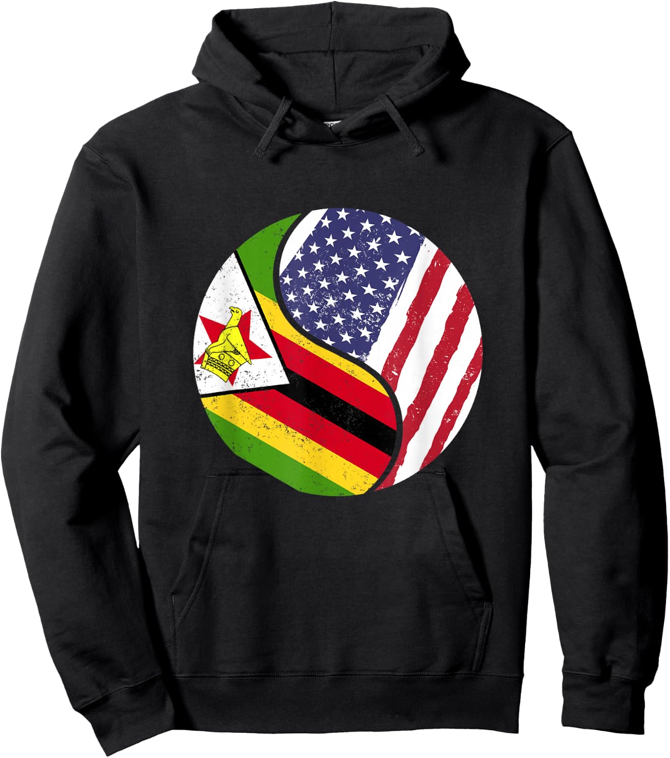 United States Yin And Yang - US Flag Zimbabwe Hoodie - Hoodie | Black