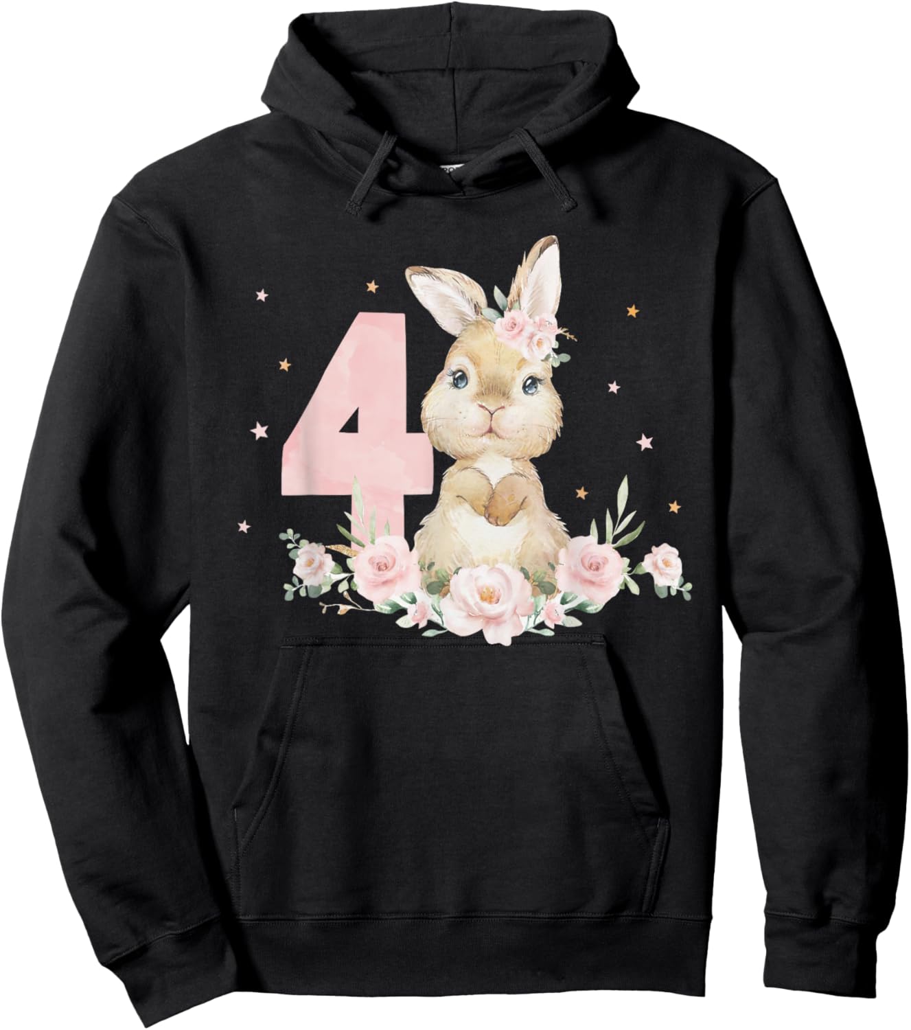 Adorable Rabbit Bunny 4th Birthday Outfit Girl 4 Year Old Hoodie - Hoodie | Black