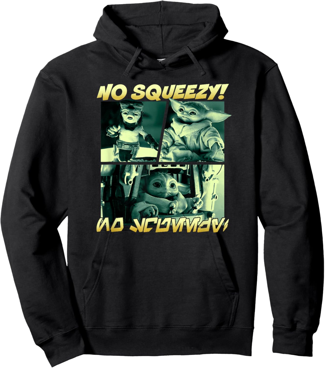 Star Wars: The Mandalorian No Squeezy! Retro Panels Poster Hoodie - Hoodie | Black