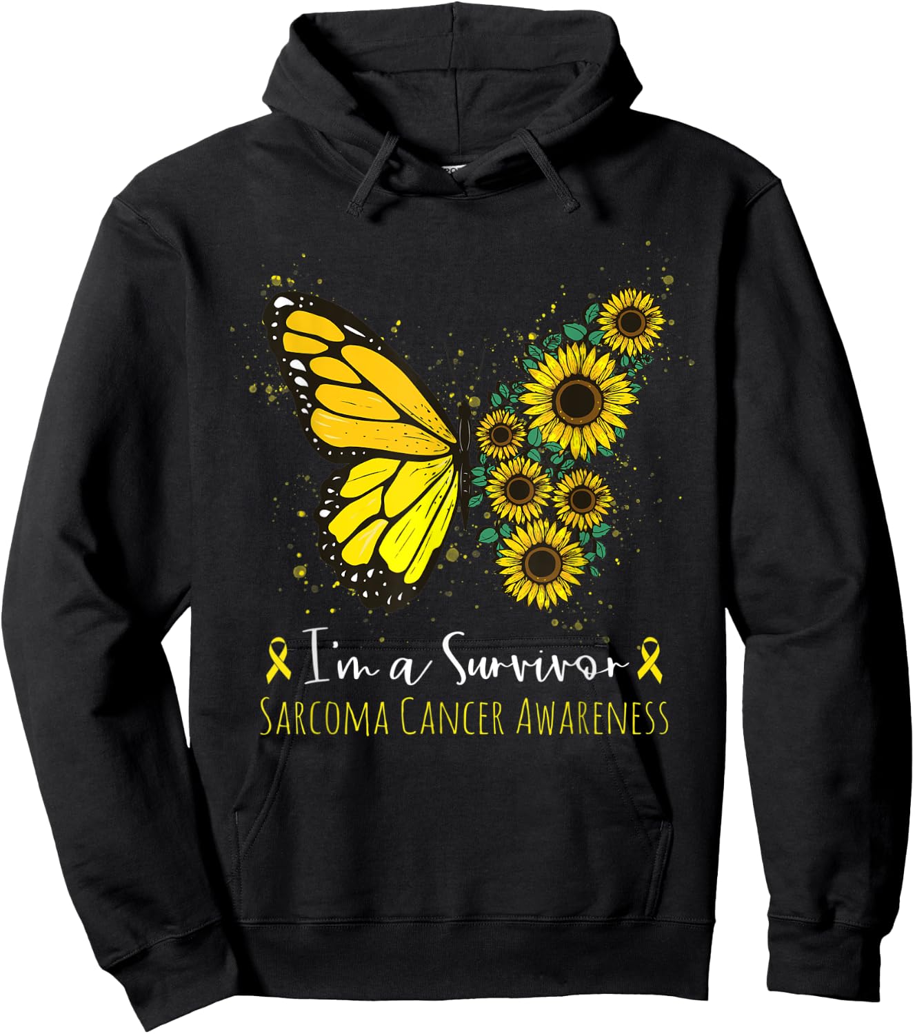 I'm Survivor Sarcoma Cancer Awareness Butterfly Sunflower Hoodie - Hoodie | Black