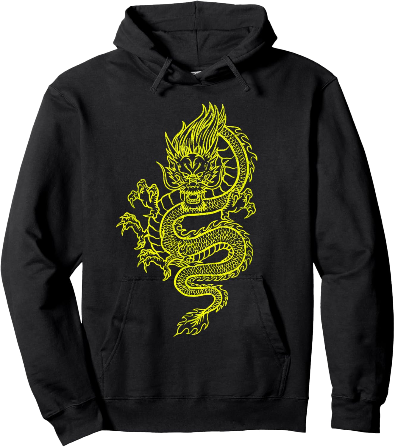 Large Yellow Dragon Graphic Design Hoodie - Hoodie | Black