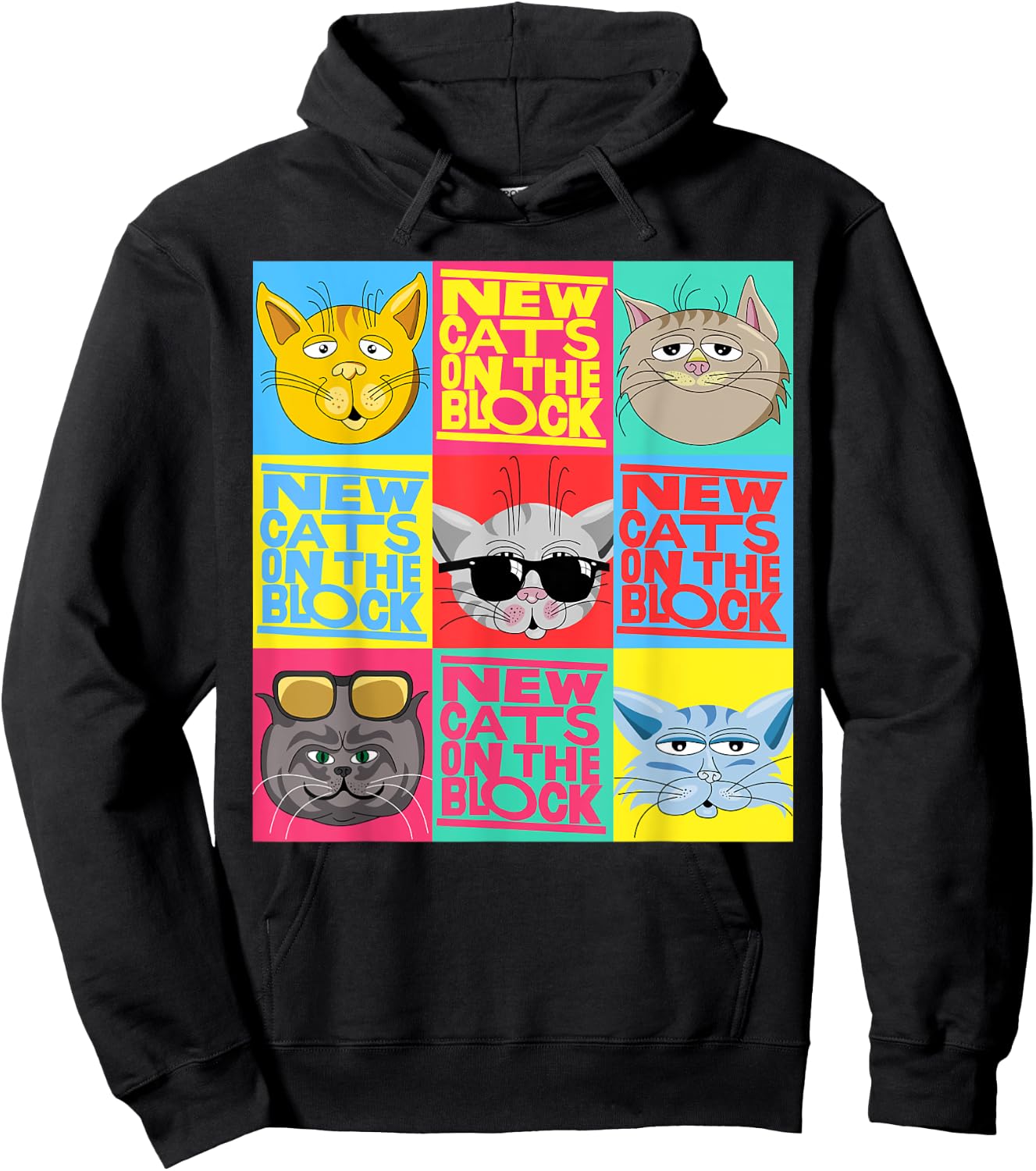 YO MINUS Women's New Cats On The Block Funny Pop Culture Cat Themed Party - Black, Small Hoodie - Hoodie | Black