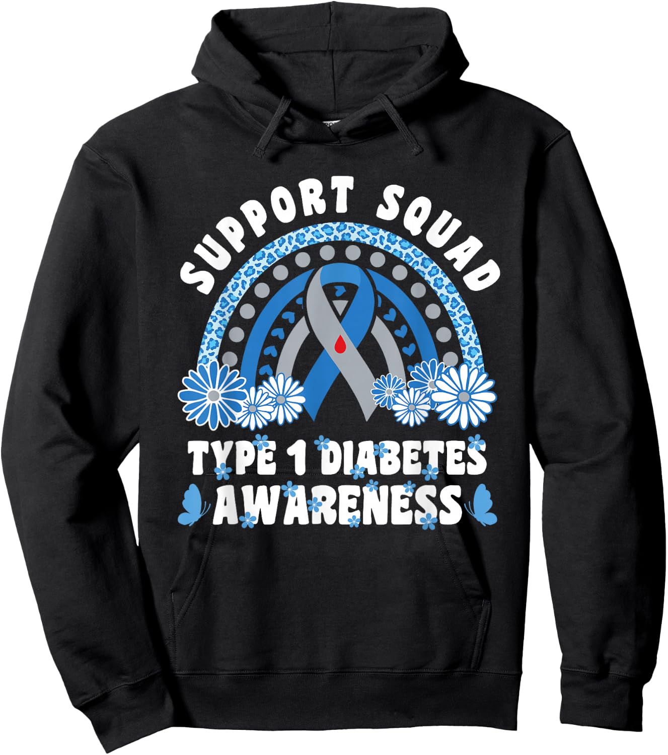 Type 1 Diabetes T1D Support Squad Hoodie - Hoodie | Black