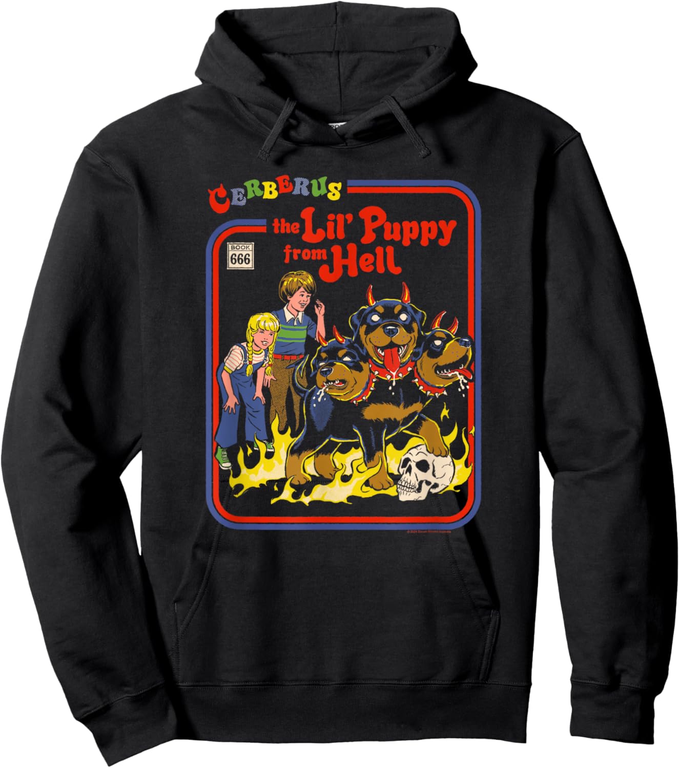 Steven Rhodes Cerberus Lil Puppy from Hell Retro Dark Humor Hoodie - Hoodie | Black