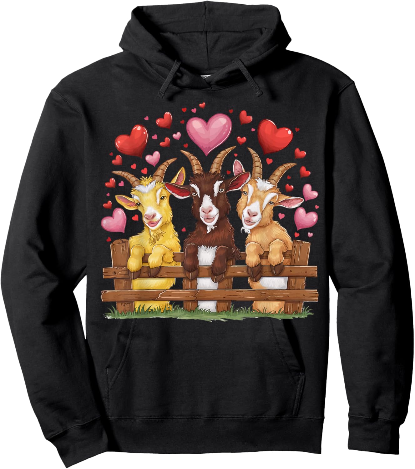 Goat Hearts Love Valentine Farm Animal Lover Farmer Hoodie - Hoodie | Black