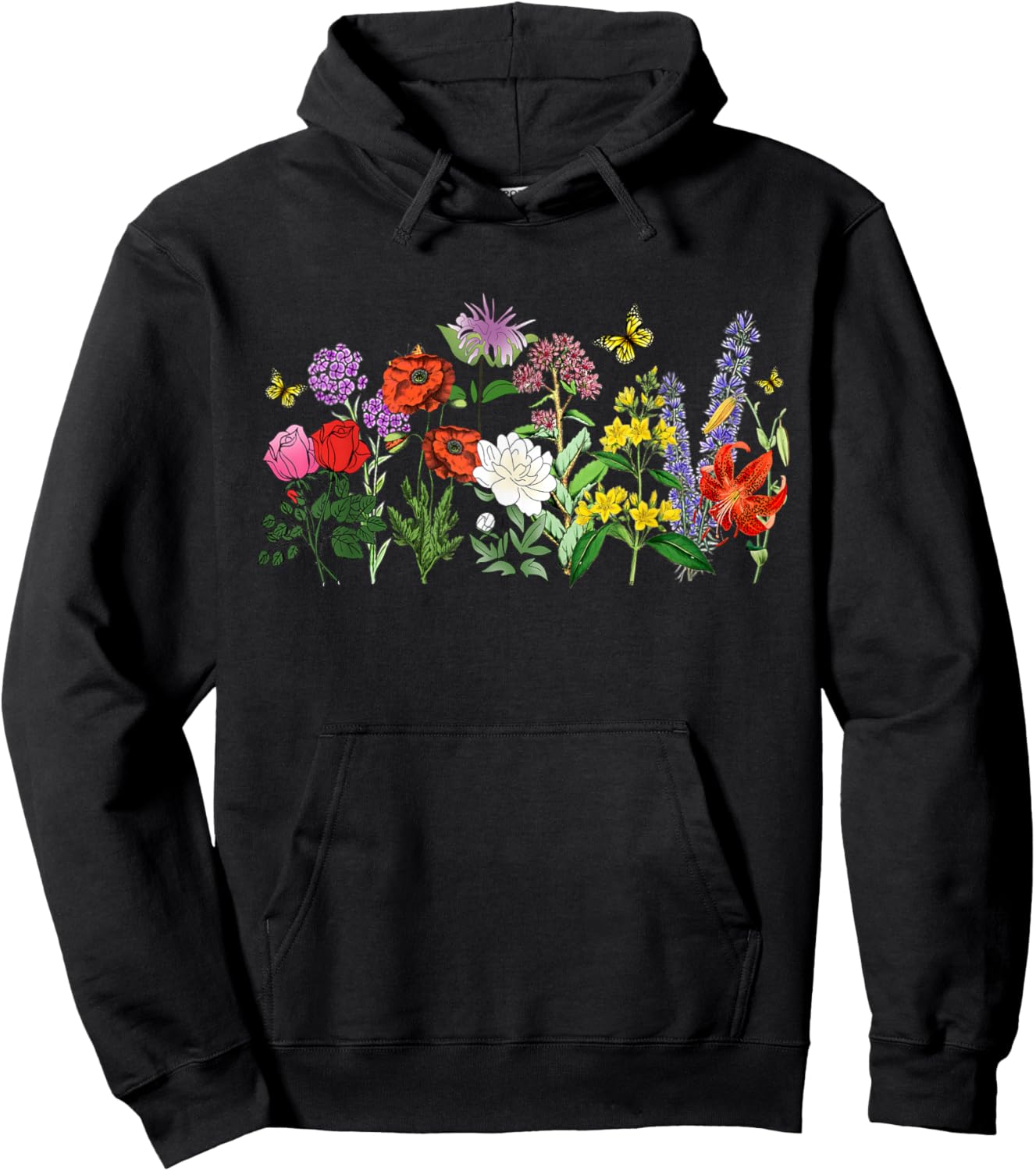 Women Wildflower Summer Flowers Blooming Floral Graphic Hoodie - Hoodie | Black
