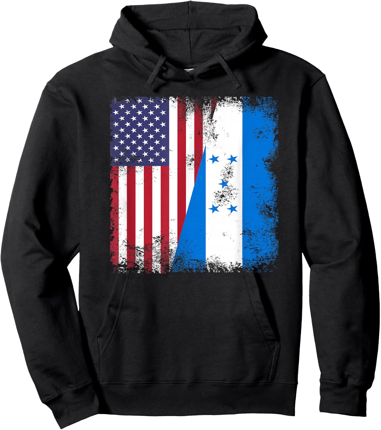 Half Honduran Flag | Vintage Honduras USA Gift Hoodie - Hoodie | Black