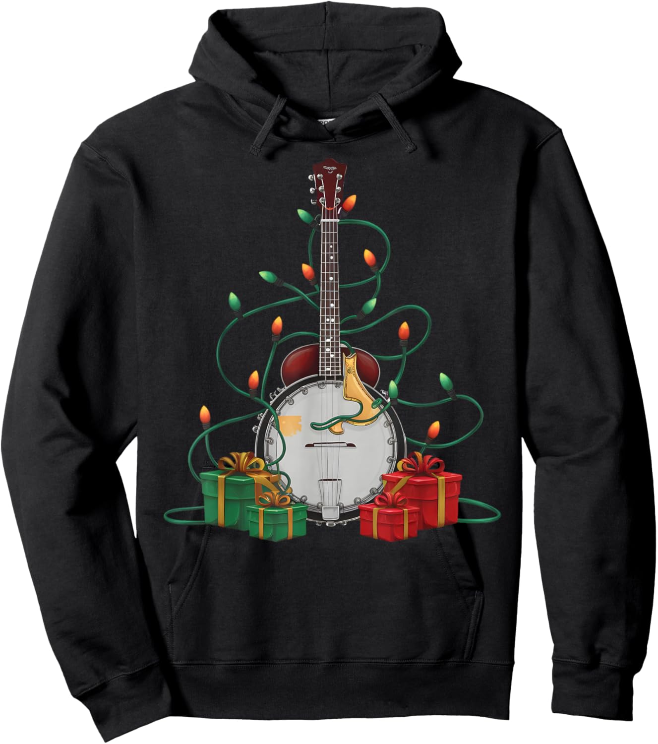 Xmas Lighting Santa Musical Banjo Christmas Hoodie - Hoodie | Black