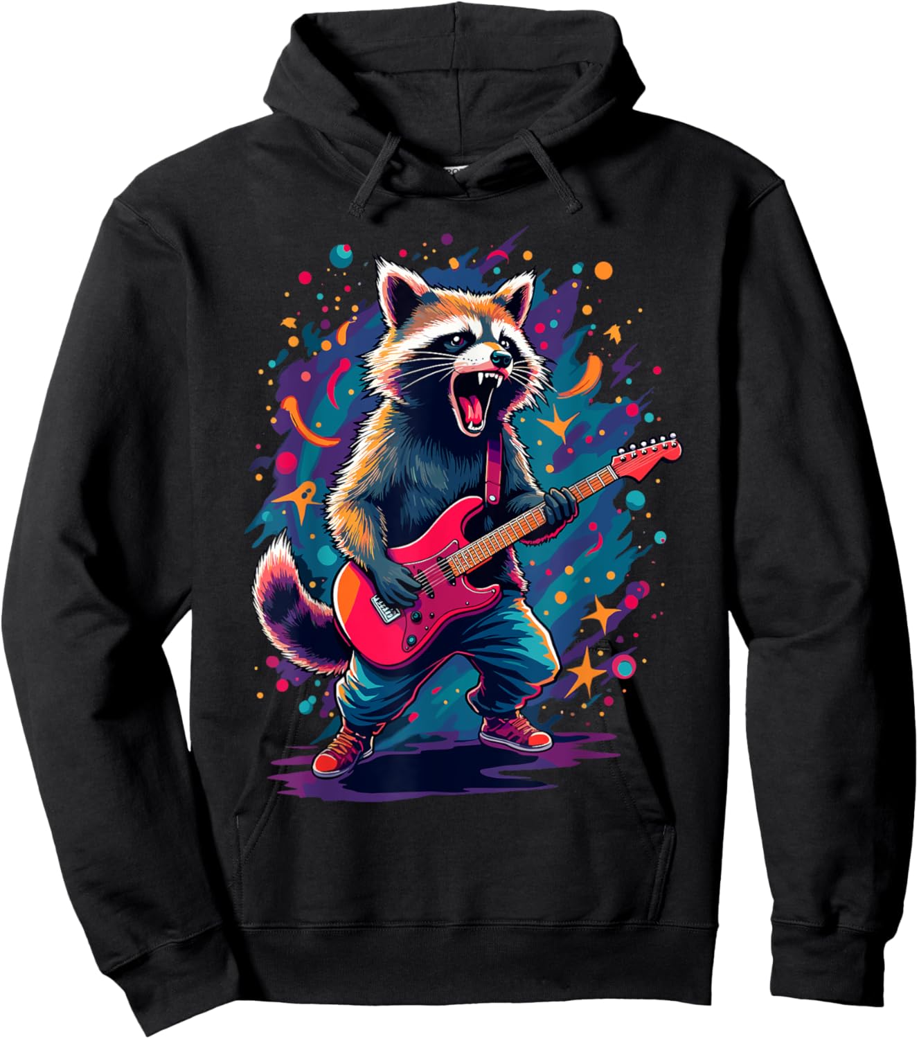 Rocking Raccoon Guitar Player Concert Festival Music Cool Hoodie - Hoodie | Black