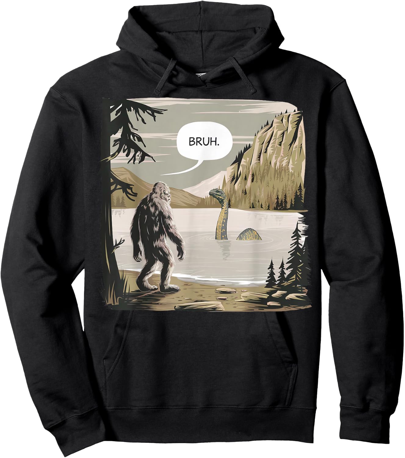 Bigfoot Loch Ness Monster Apparel Graphic -Adults & Kids Funny Graphic Black Short Sleeve Small Hoodie - Hoodie | Black