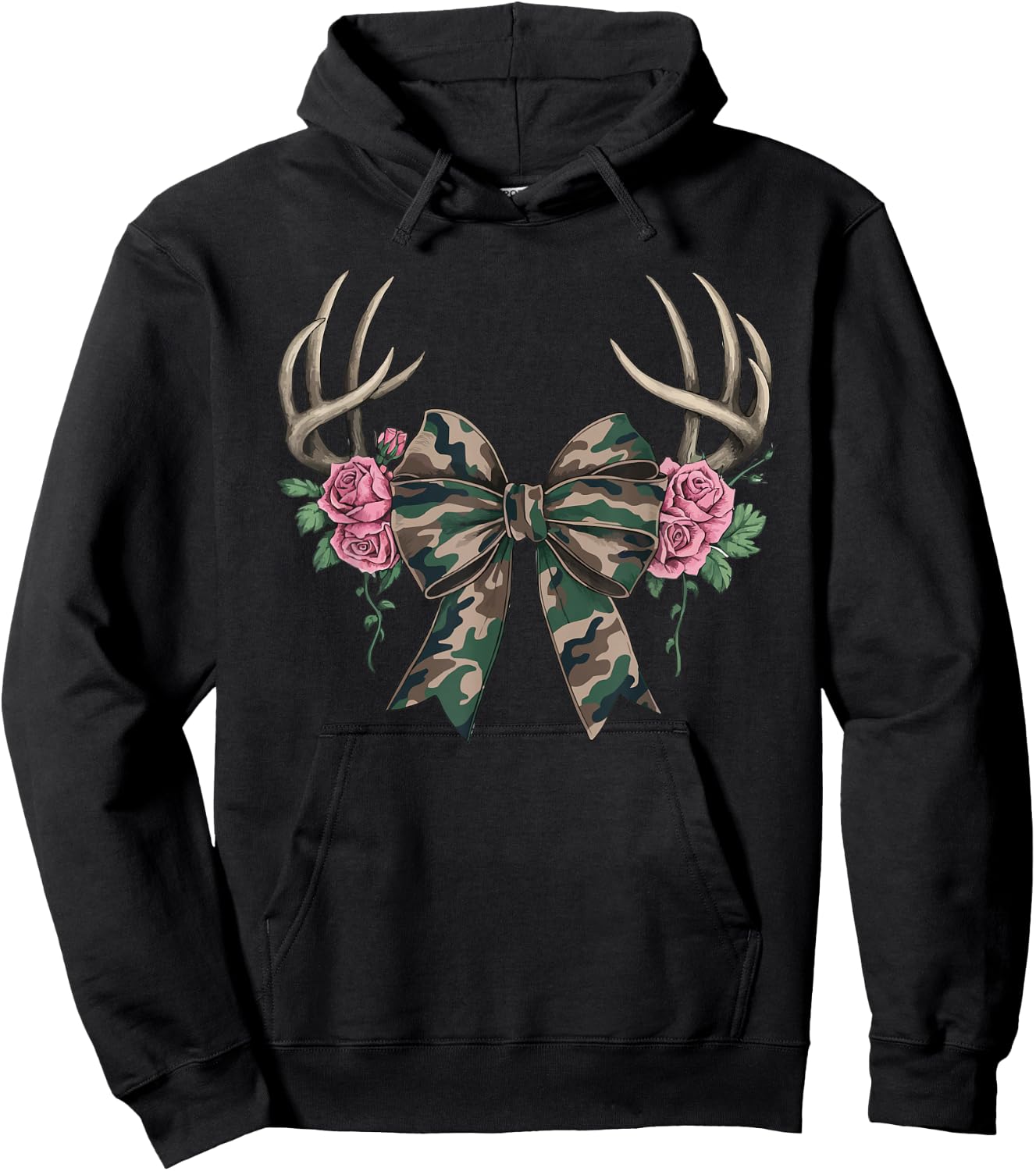 Coquette Camo Bow Camouflage Antlers Hunting Duck Women Girl Hoodie - Hoodie | Black
