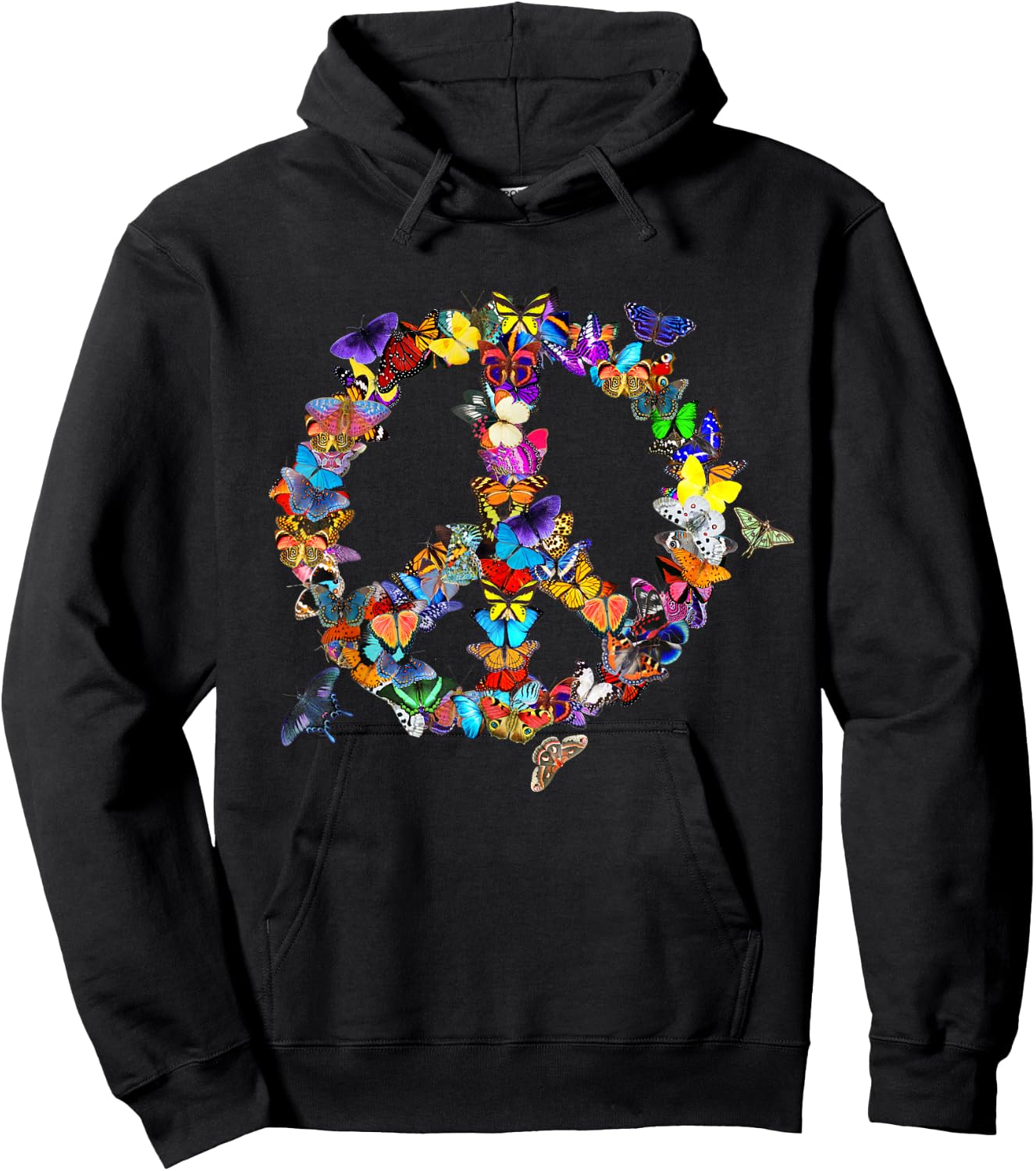 Butterfly Peace Sign Retro 60s 70s Colourful Hoodie - Hoodie | Black