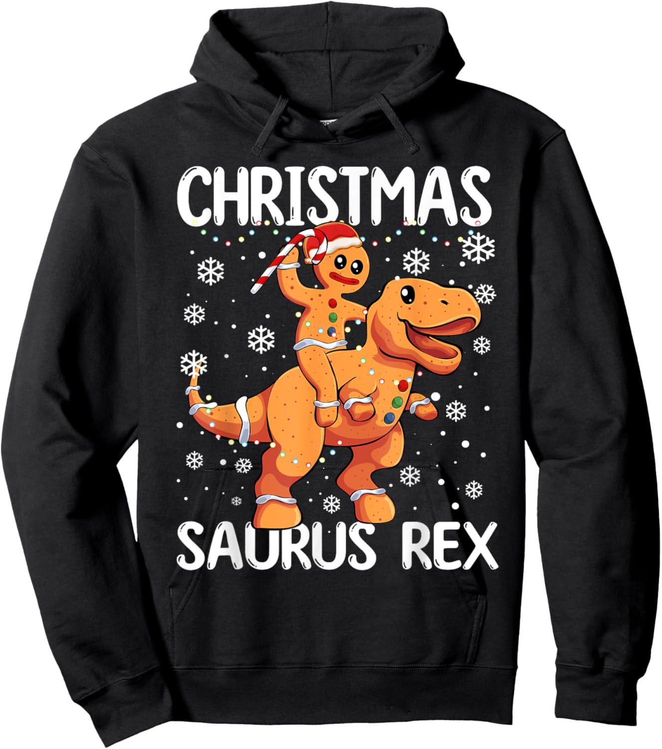 Christmas Saurus Rex Gingerbread Man Cookie TRex Boys Kids Hoodie - Hoodie | Black