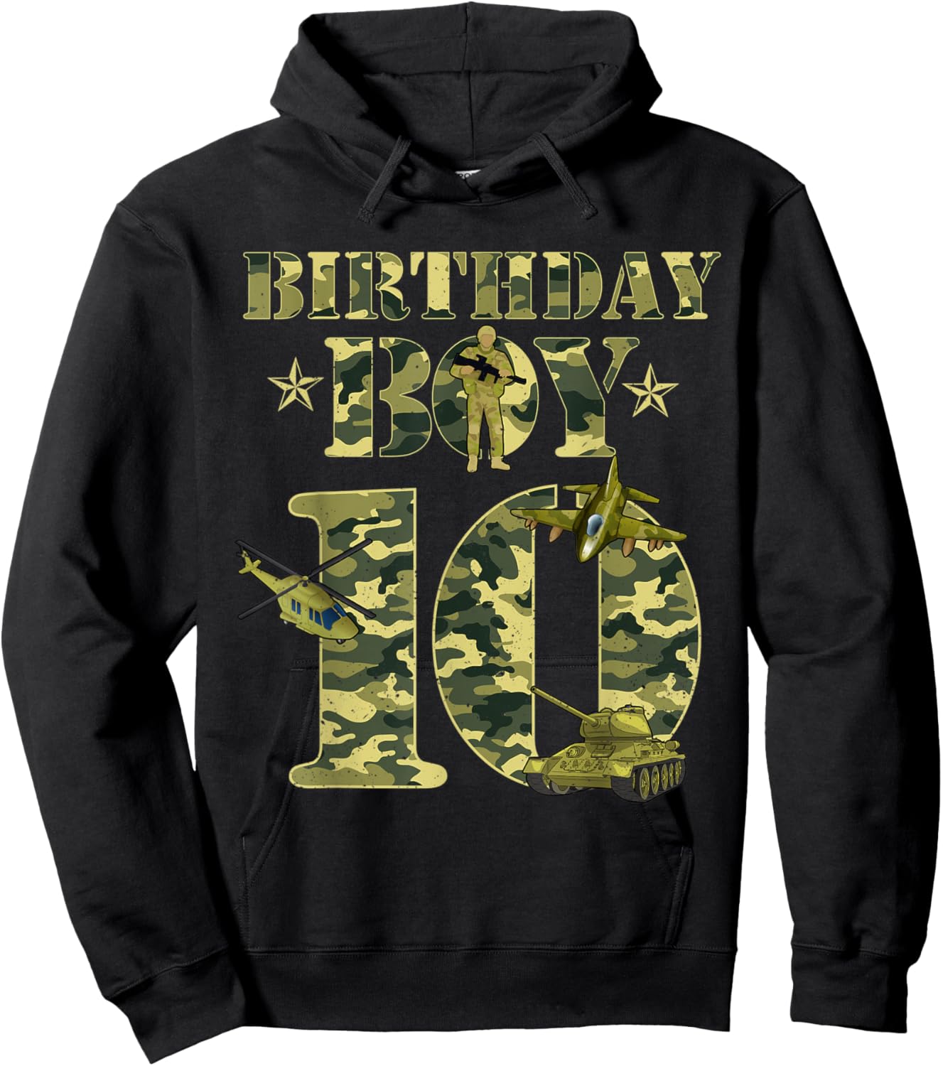 10th Birthday Military Themed Camo Boys 10 Yrs Old Soldier Hoodie - Hoodie | Black