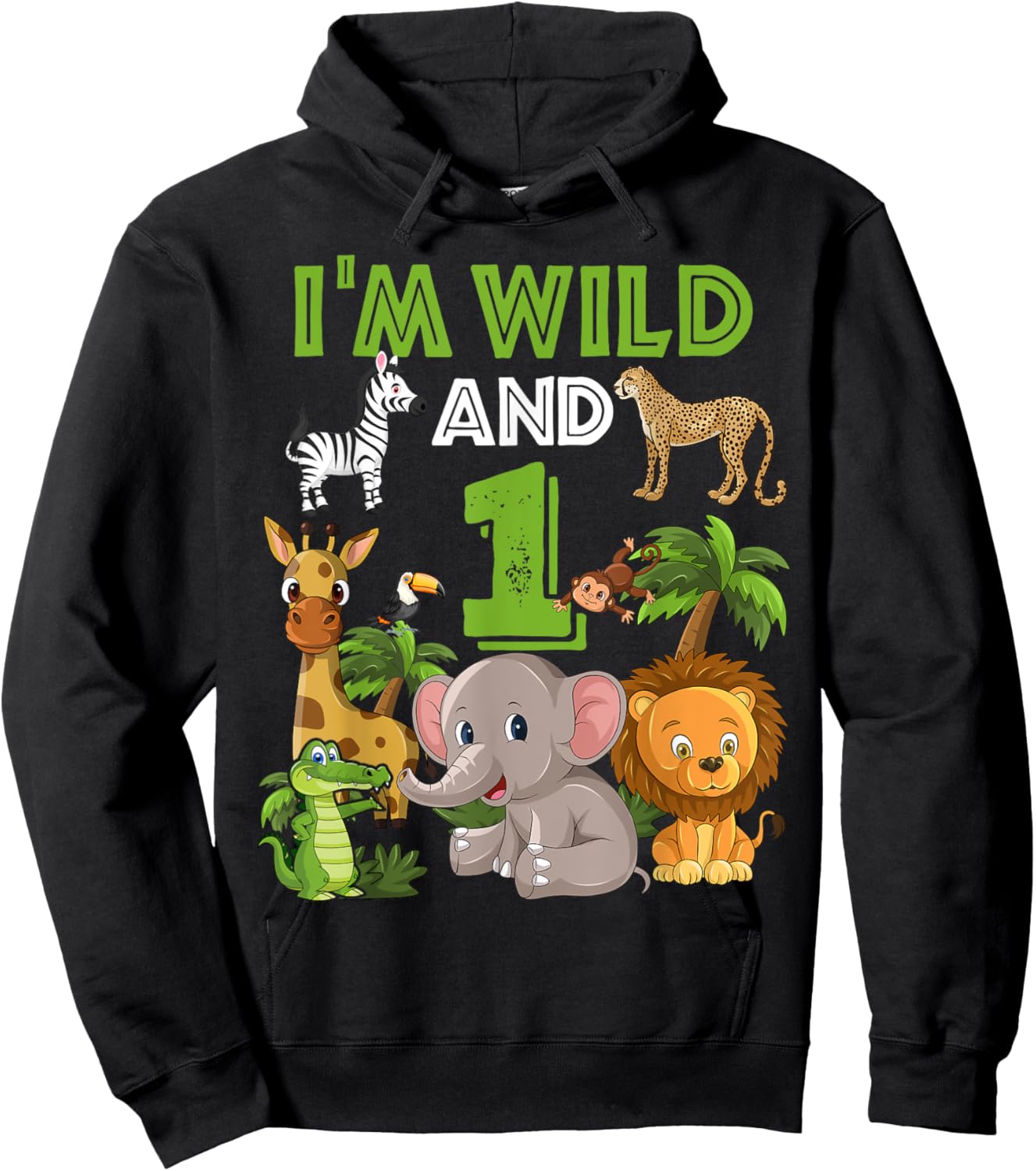 1 Year Old Zoo Birthday Shirt Safari Jungle Zoo Animal 1st Hoodie - Hoodie | Black