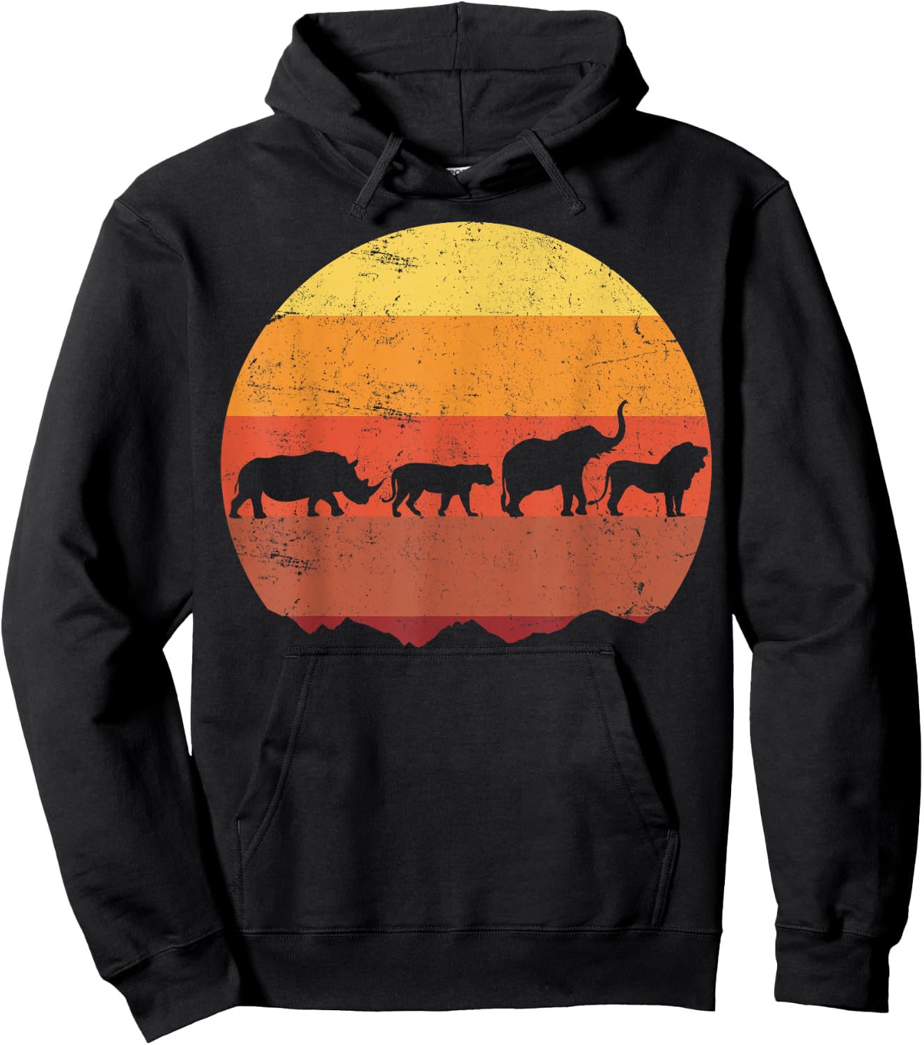 Africa Animals Safari Rhino Lion Elephant Hoodie - Hoodie | Black
