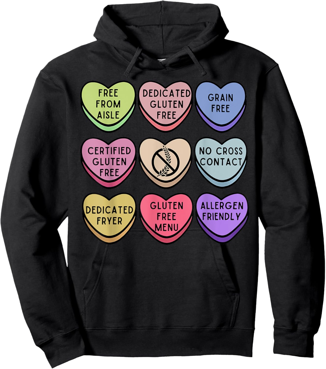 Gluten Free Celiac Valentines Hearts Candy Celiac Disease Hoodie - Hoodie | Black