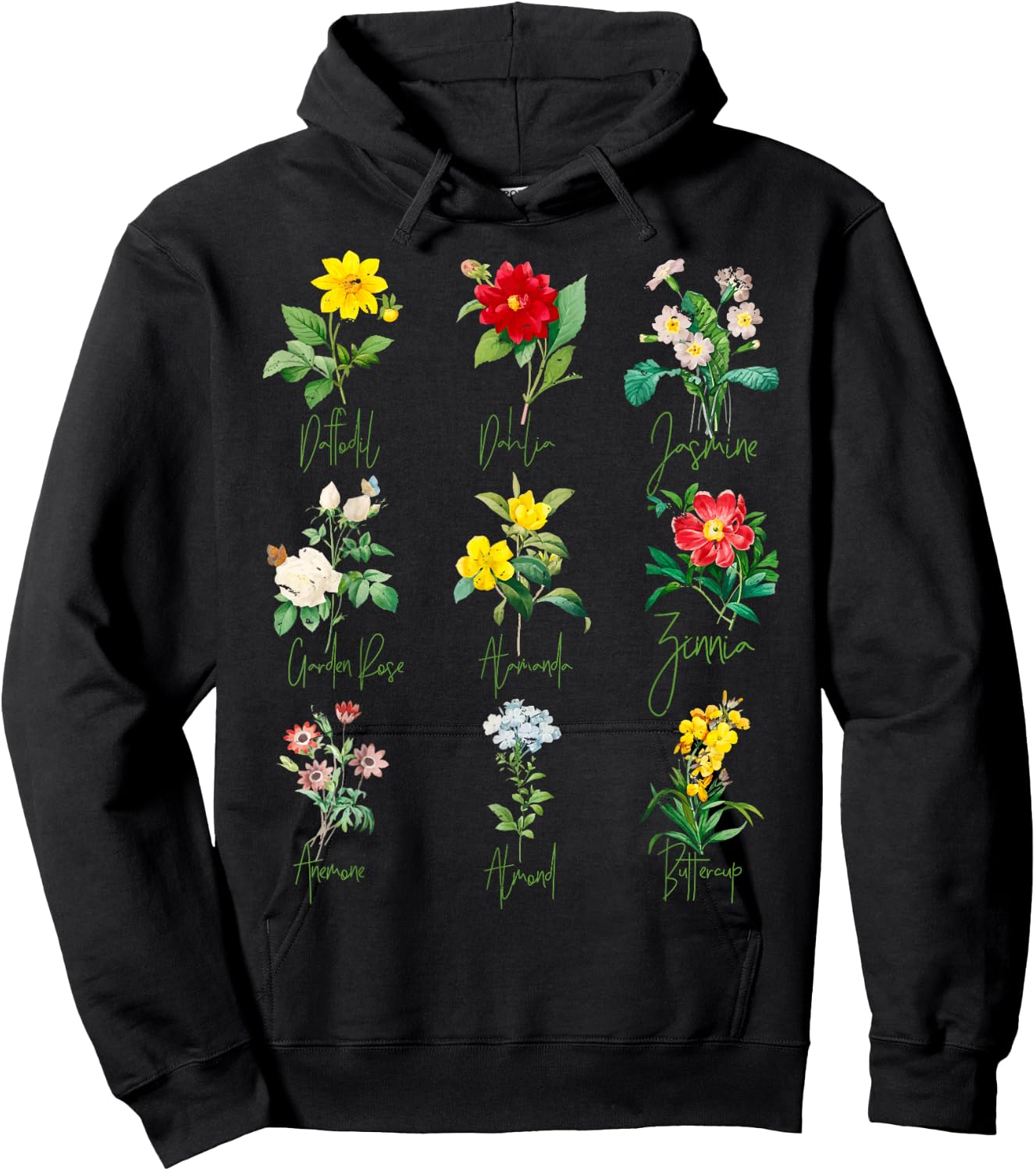 Vintage Botanical Beautiful Floral Flower Power Hoodie - Hoodie | Black