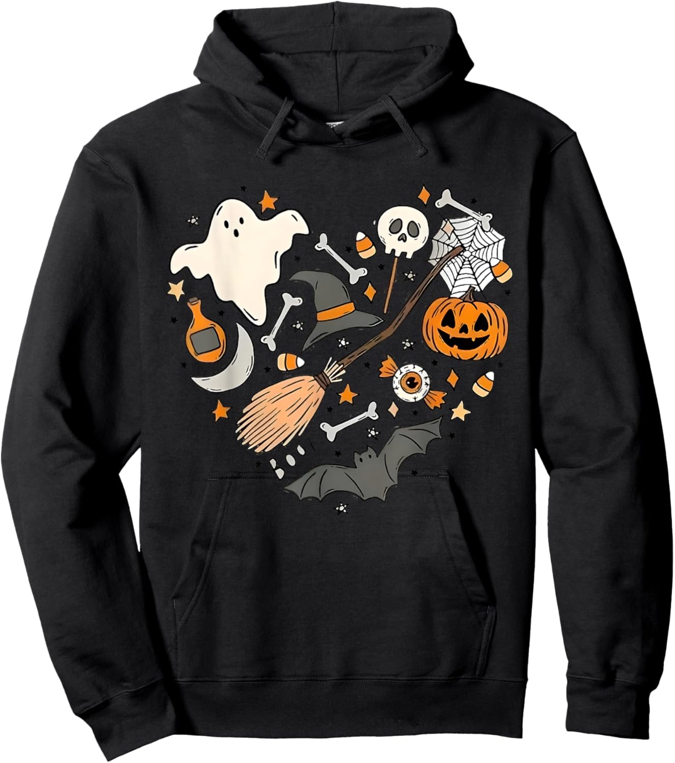 Halloween Doodle Heart Cute Halloween Costume Ghost Funny Hoodie - Hoodie | Black