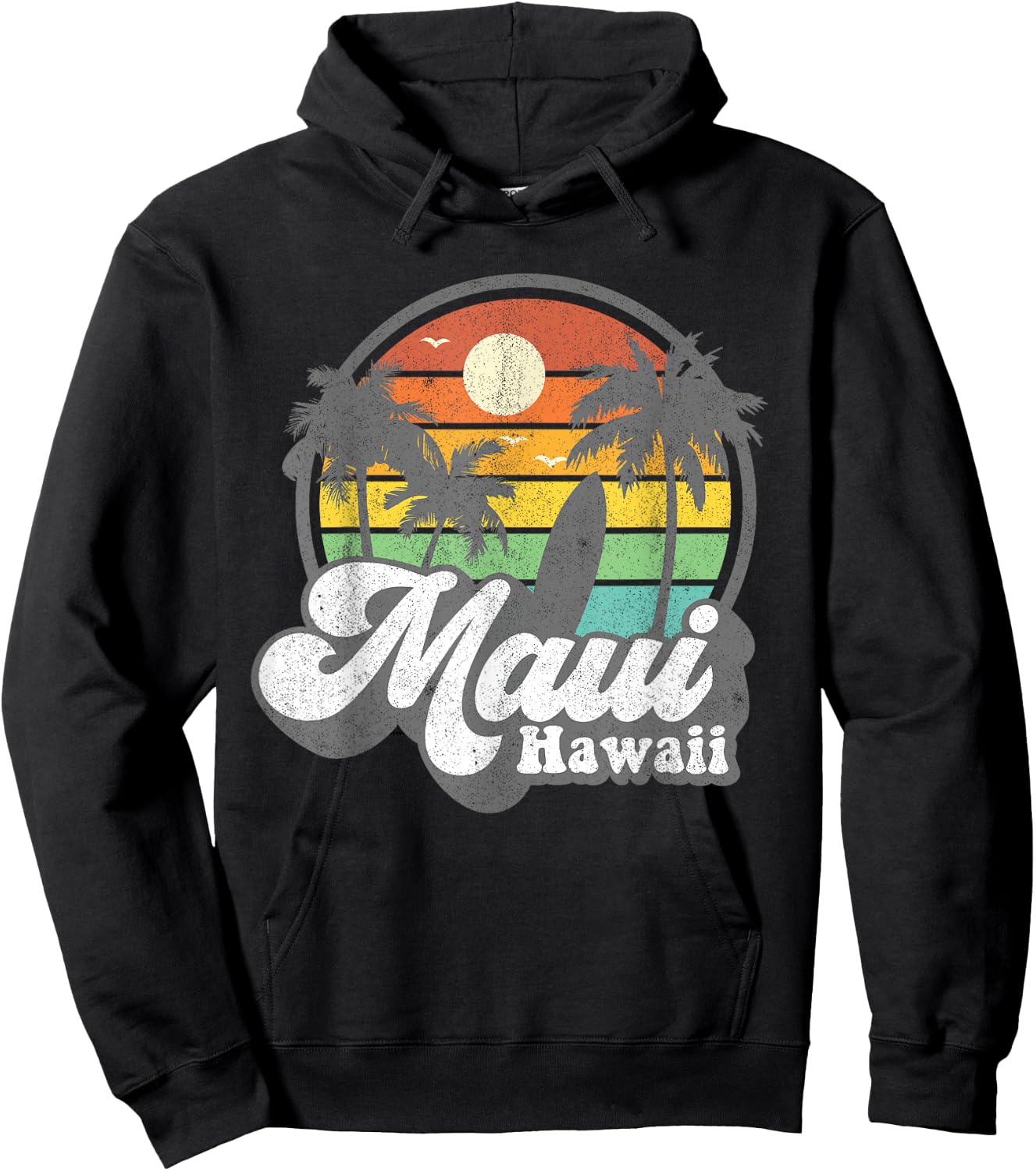 Vintage Maui Hawaii Hawaiian Beach Surfing 70's Surf Gift Hoodie - Hoodie | Black