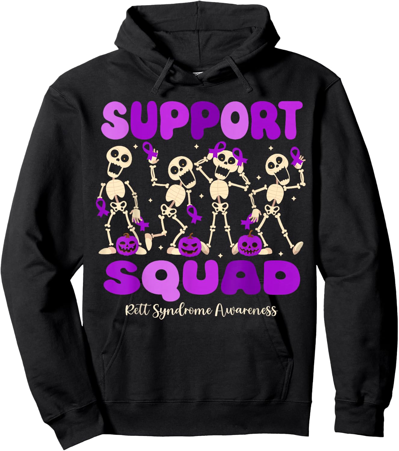 Funny Halloween Rett Syndrome Skeleton Support Squad Hoodie - Hoodie | Black