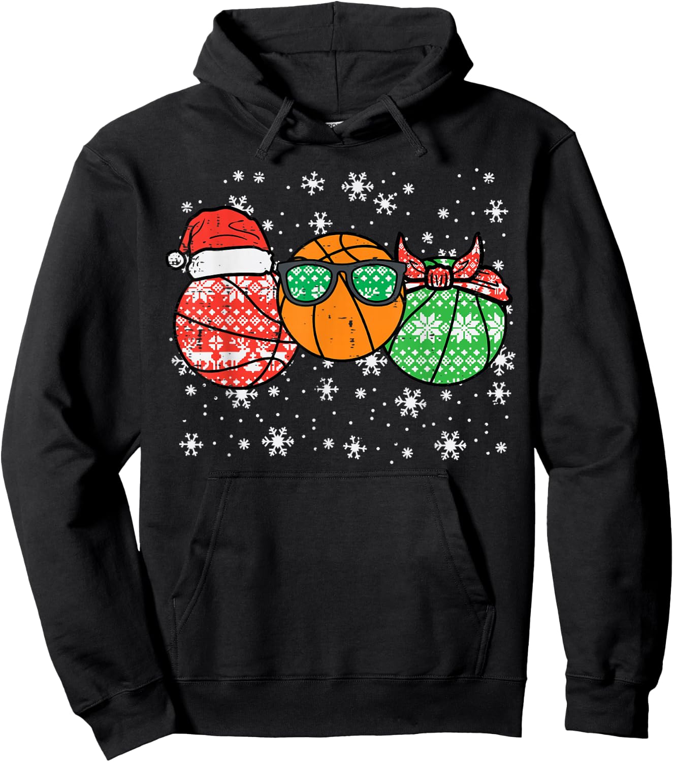 Christmas Basketballs Santa Cute Xmas Sports Men Boys Kids Hoodie - Hoodie | Black