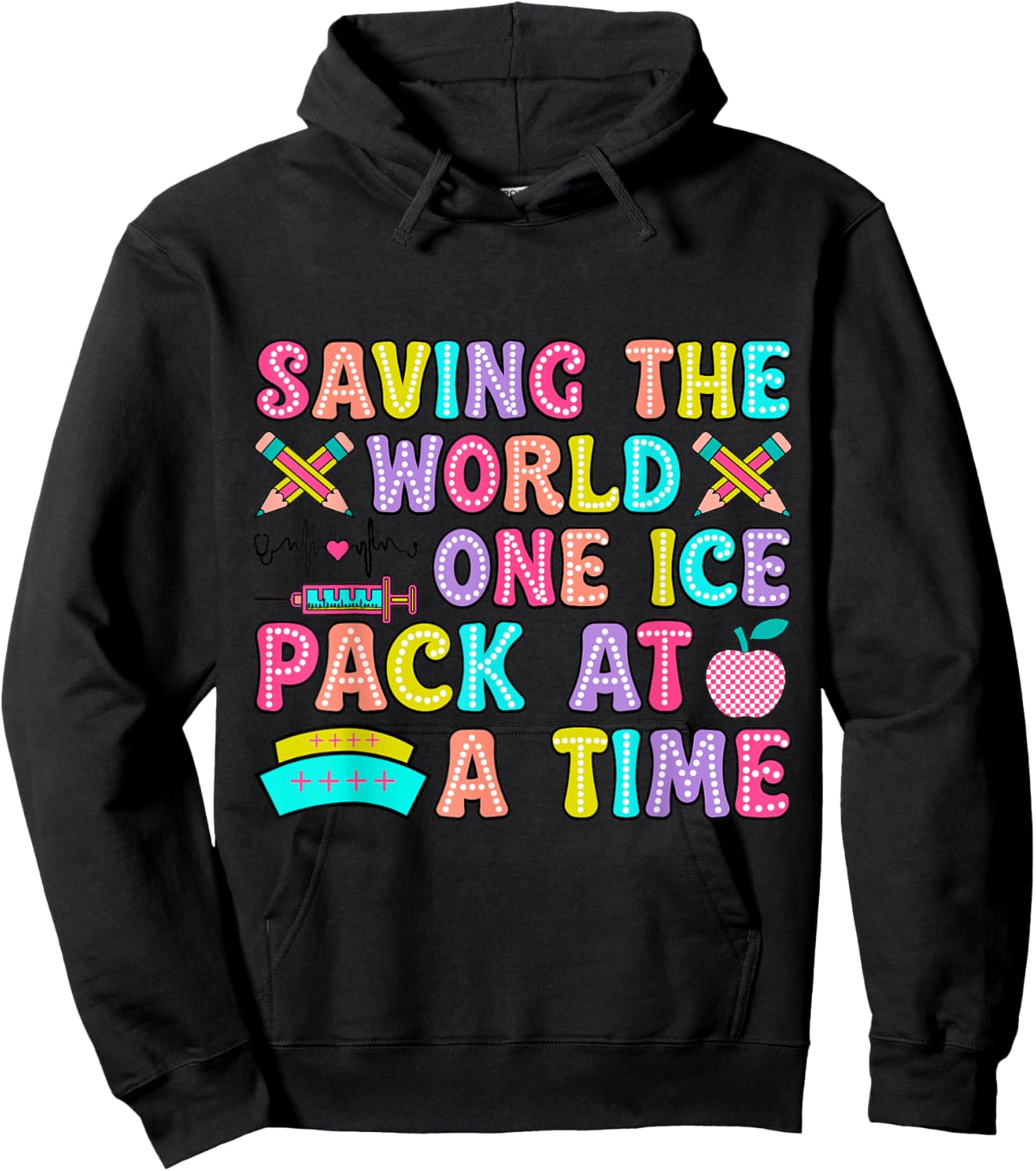 Saving The World One Ice Pack At Time Retro School Nurse Hoodie - Hoodie | Black