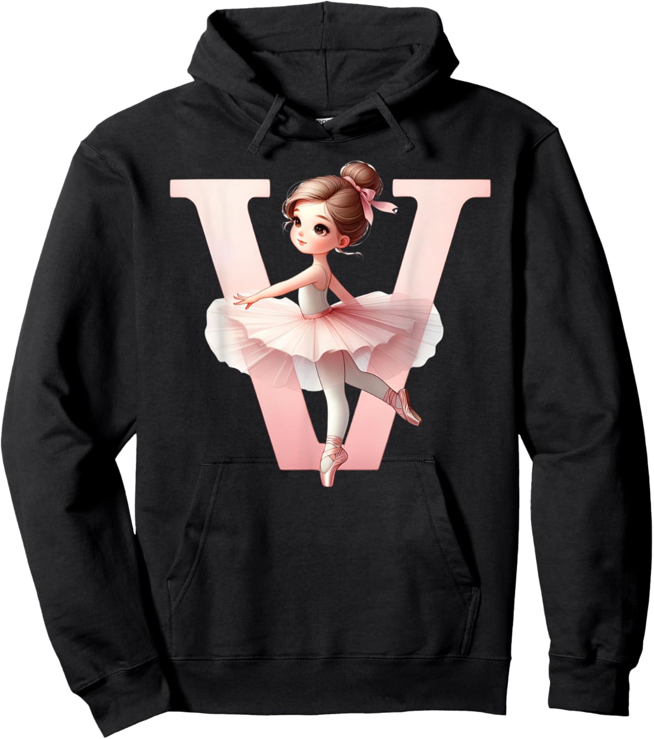 Ballerina Girl Dancing Name First Letter V Girly Tutu Ballet Hoodie - Hoodie | Black