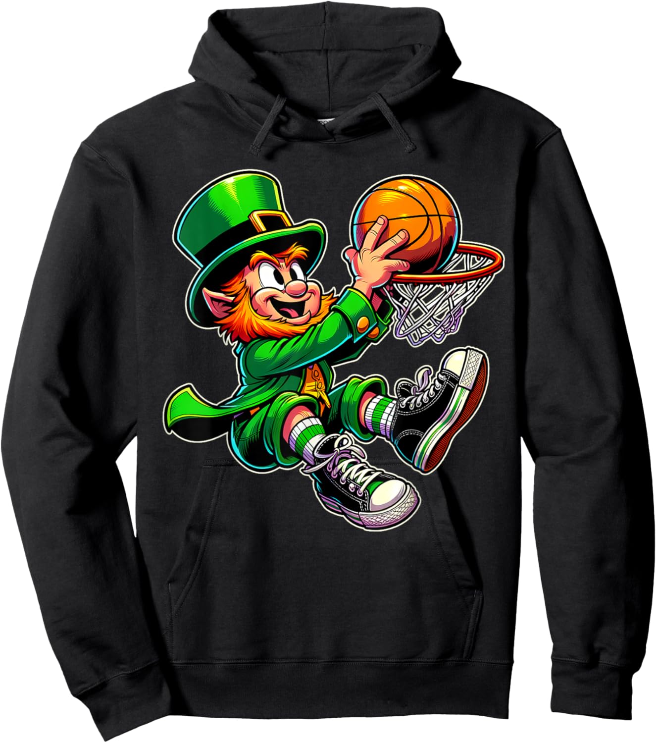 St Patrick's Day Irish Leprechaun Basketball Player Dunk Hoodie - Hoodie | Black