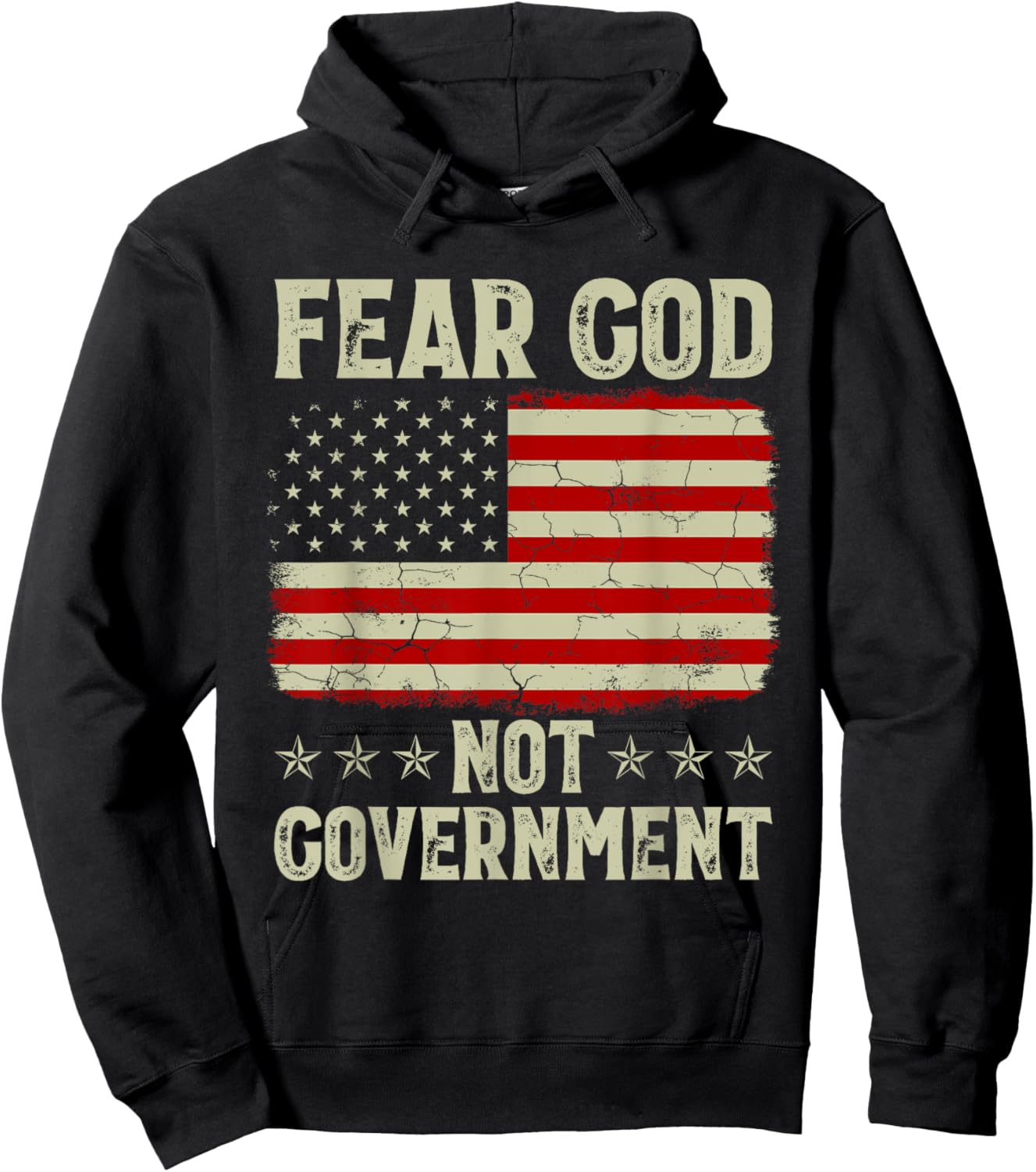 Fear God Not Government Vintage Old American Flag Hoodie - Hoodie | Black
