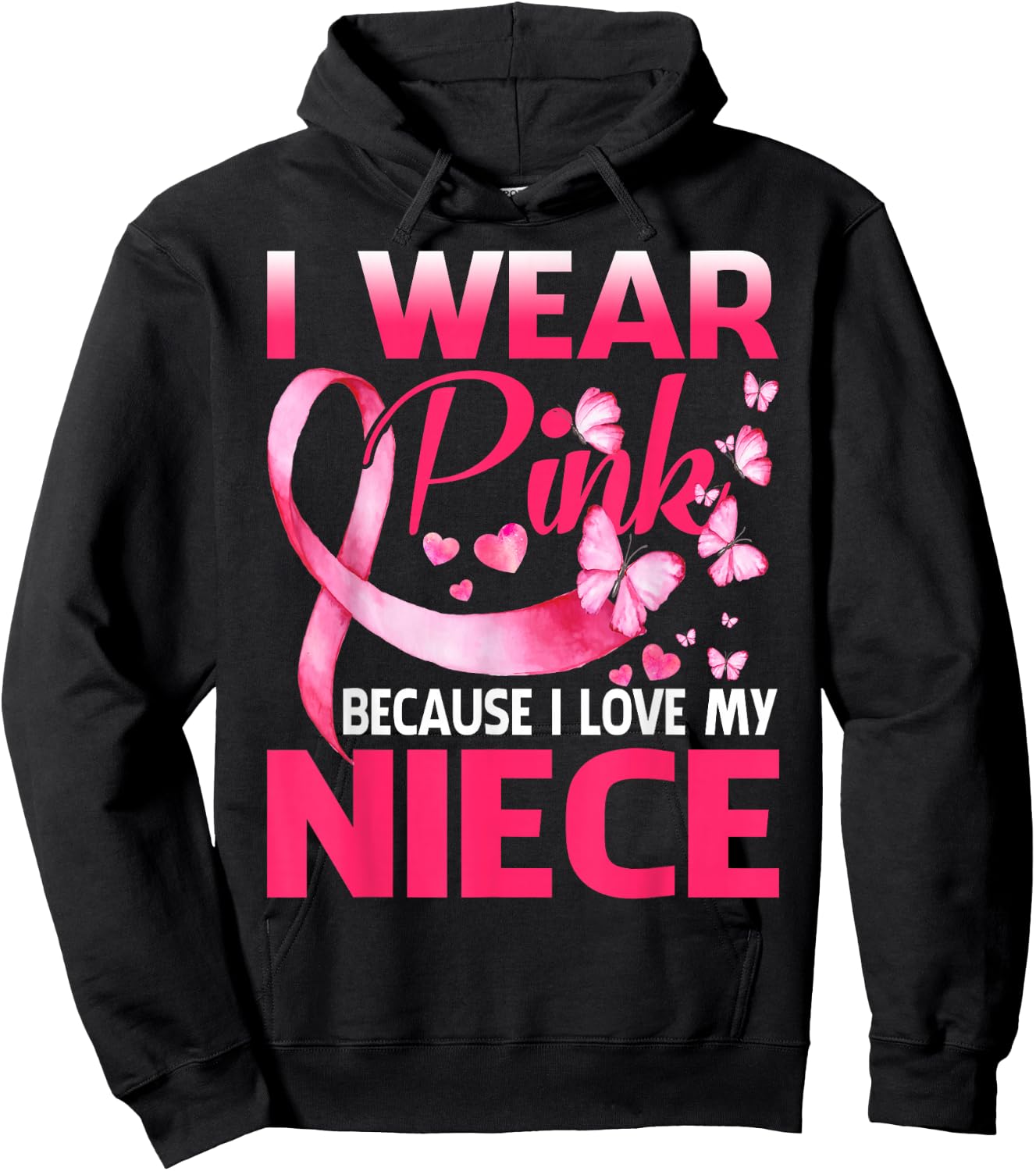 I Wear Pink For My Niece Breast Cancer Awareness Butterfly Hoodie - Hoodie | Black