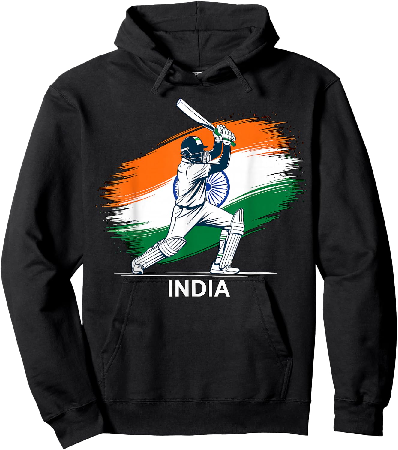 Indian Cricket with Flag Hoodie - Hoodie | Black