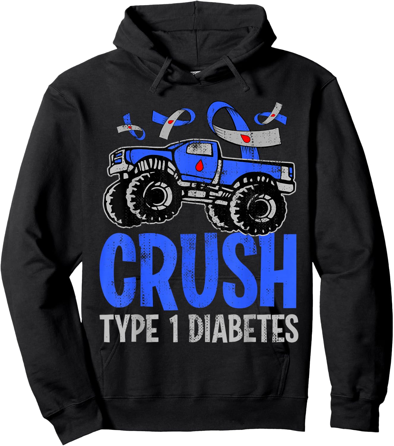 Kids Type 1 Diabetes Awareness Month Monster Truck Hoodie - Hoodie | Black
