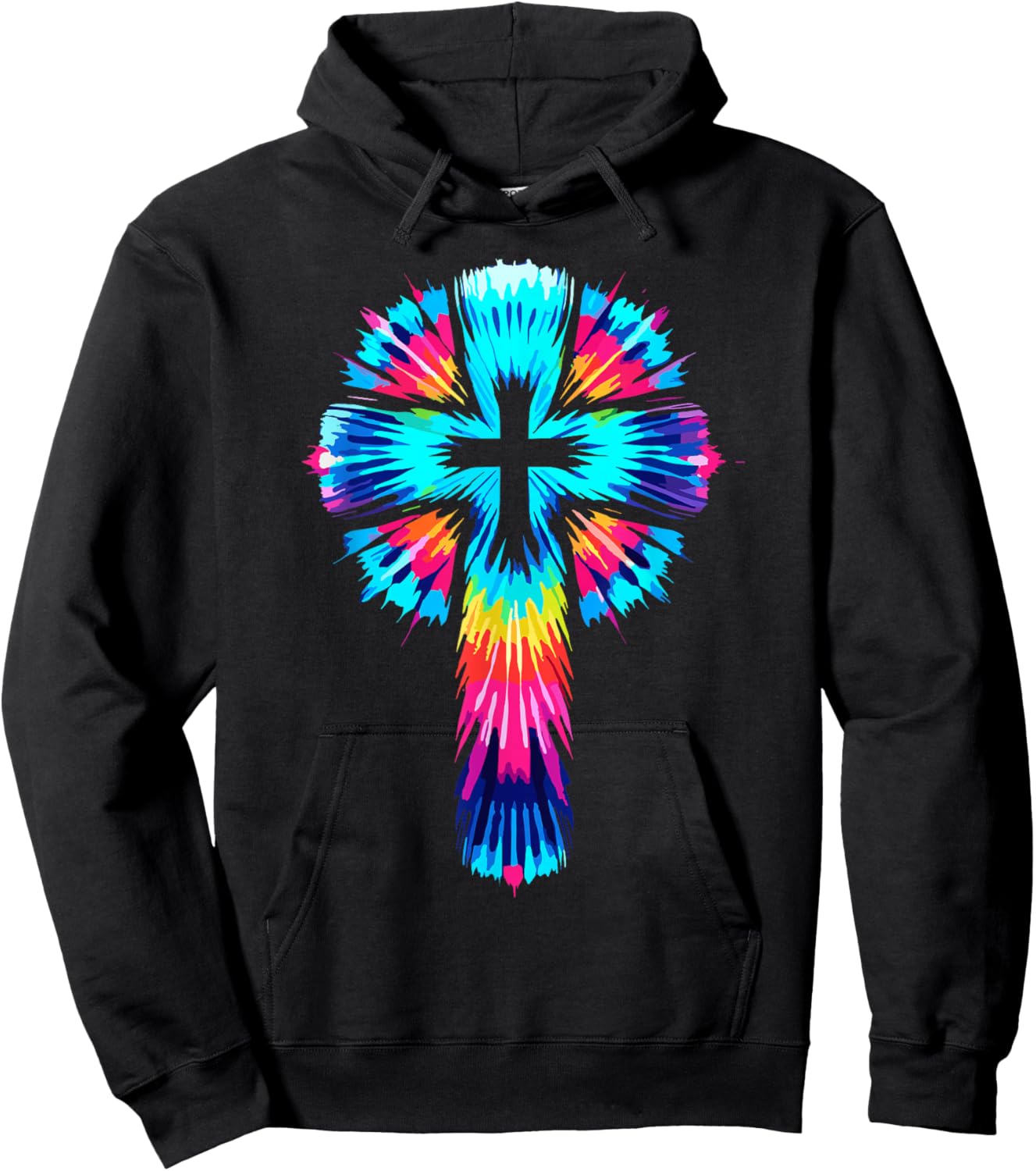 Religious Designs By ShirtZilla Vibrant Tie Dye Cross Christian Apparel Cross , Small, Black Hoodie - Hoodie | Black