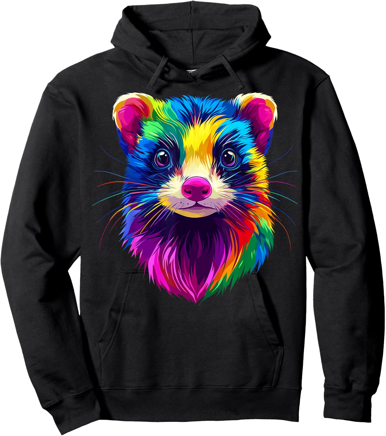 Colorful Ferret Face Cute Animal Lover Men Women Black Hoodie - Hoodie | Black