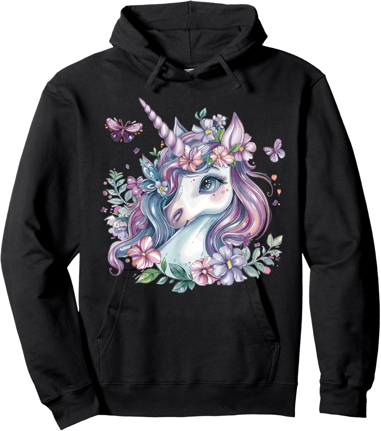 Cute Unicorn With Flowers I Kids Unicorn Hoodie - Hoodie | Black