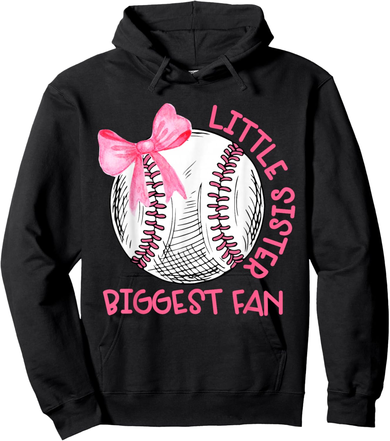 Cute Bow Coquette Little Sister Biggest Fan Baseball Girls Hoodie - Hoodie | Black
