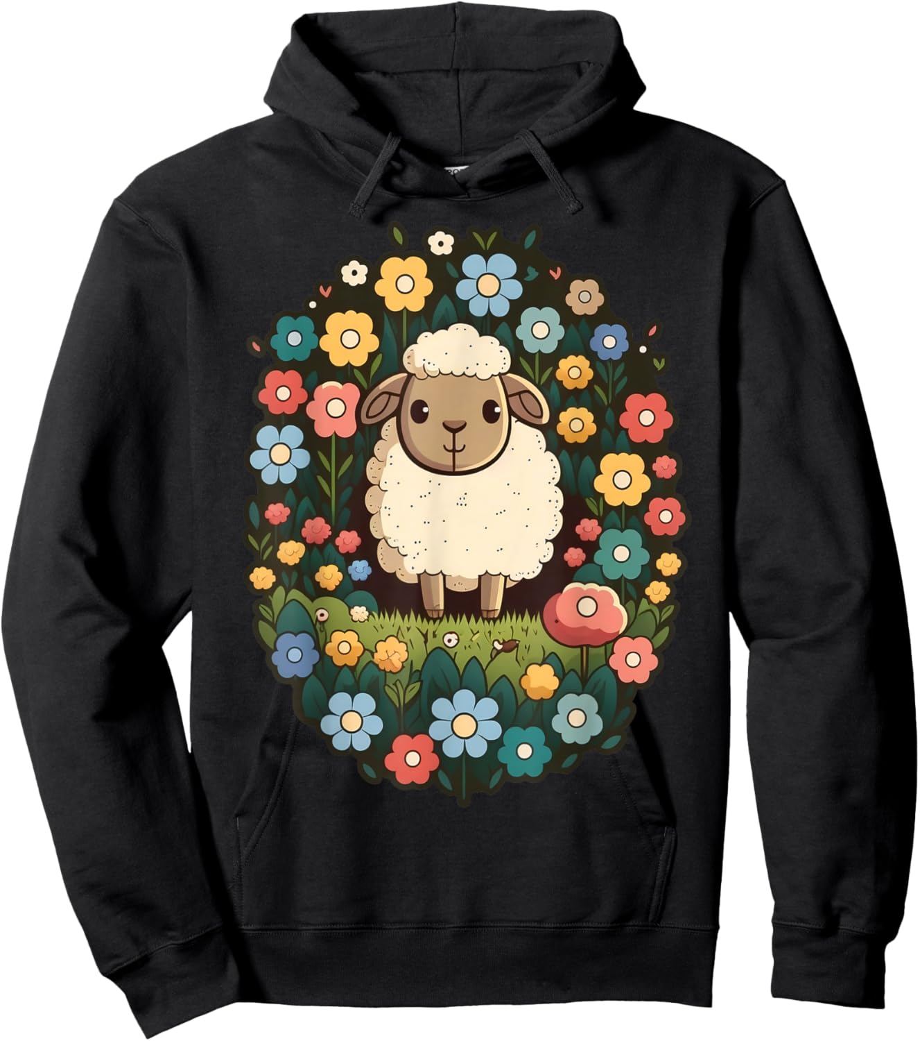 Cute Flower Sheep on summer Floral Sheep Hoodie - Hoodie | Black