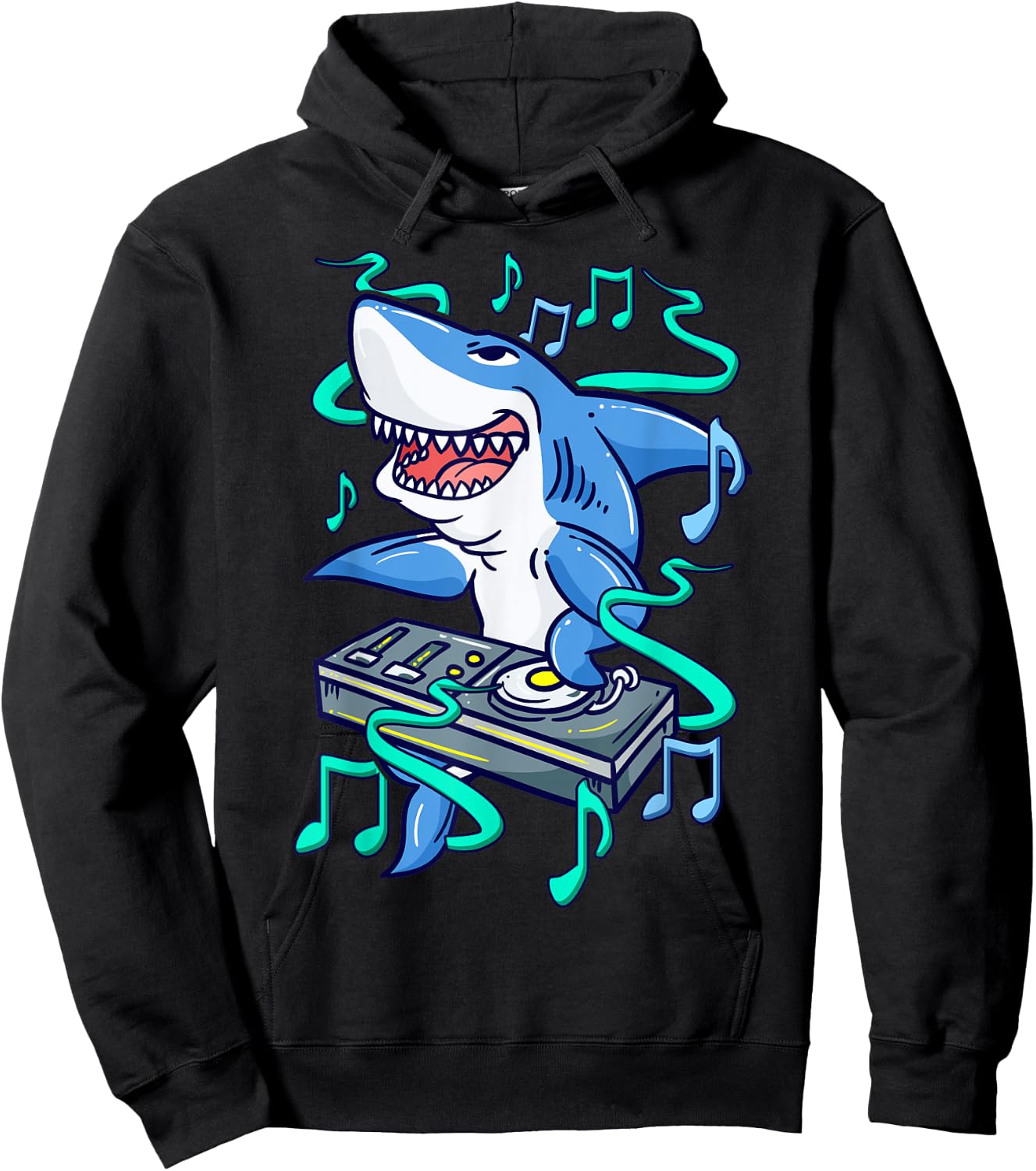 Shark DJ Mixing on Turntables - Funny Music Mixer Hoodie - Hoodie | Black