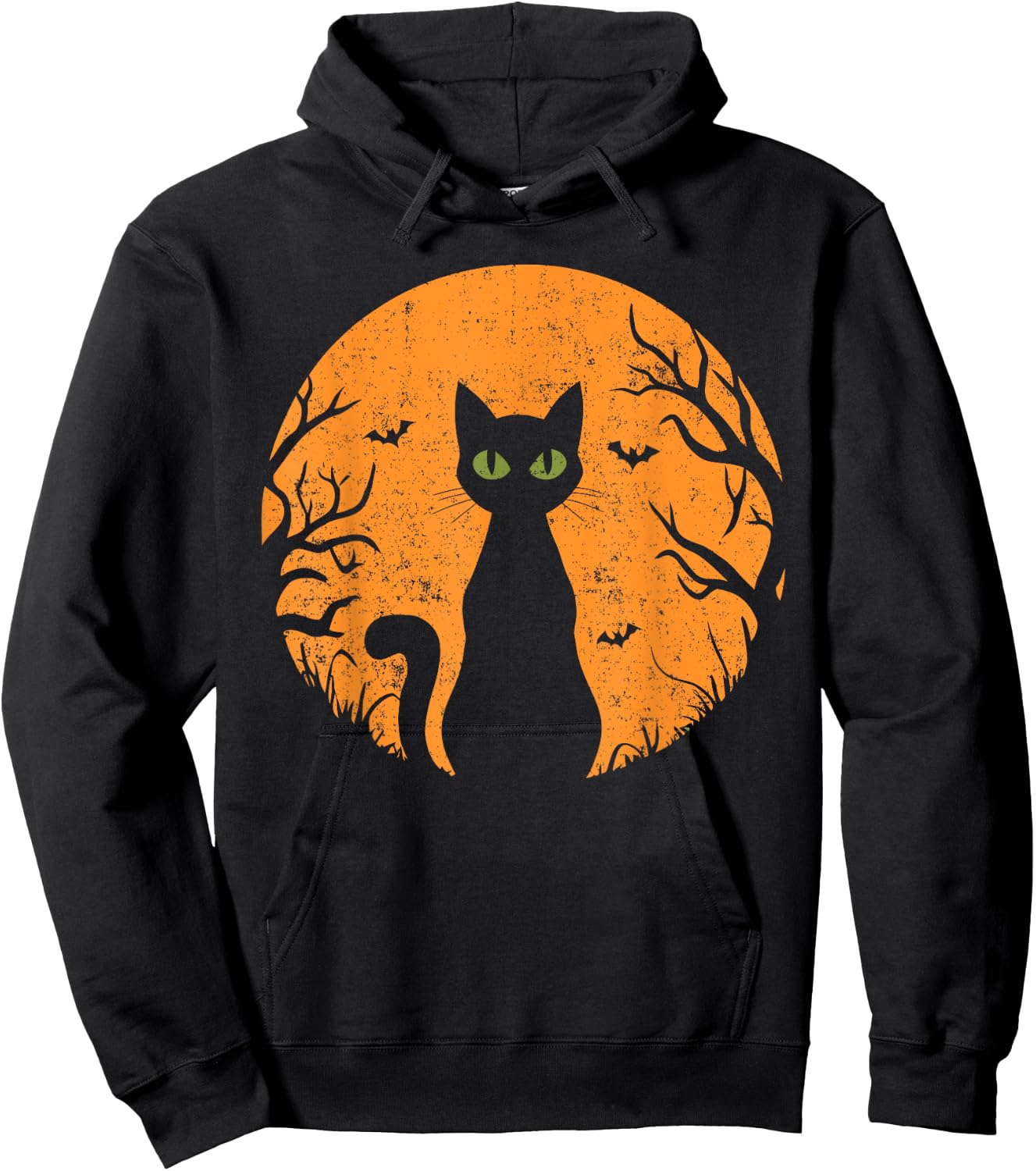 Vintage Scary Halloween Cat Costume Retro Cat Moon Men Women Kids Hoodie - Hoodie | Black