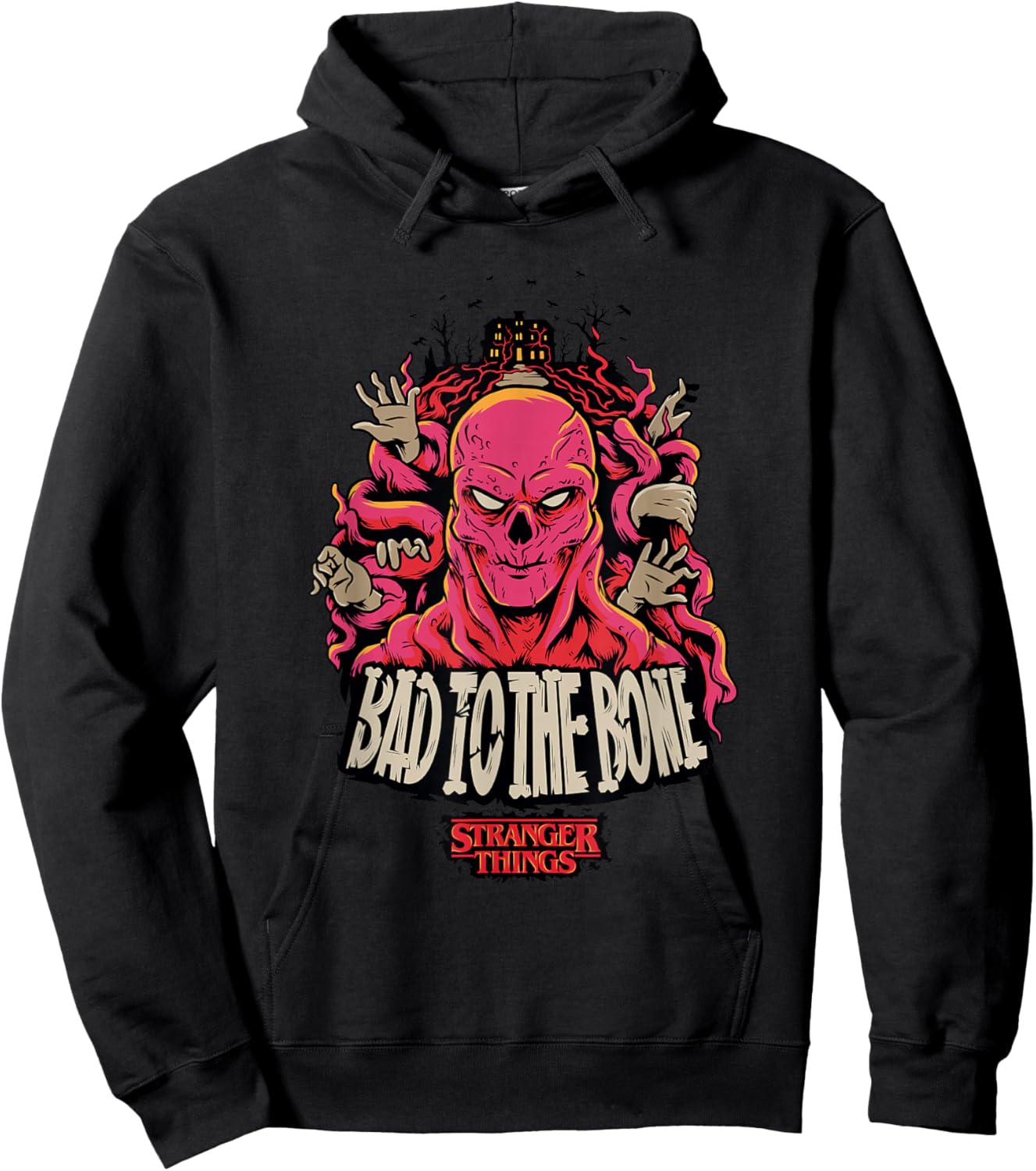 Stranger Things Halloween Vecna Bad To The Bone Big Poster Hoodie - Hoodie | Black