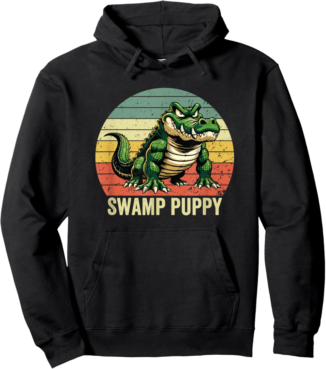 Swamp Puppy Vintage Sunset, Angry Alligator, Swamp Puppy Hoodie - Hoodie | Black